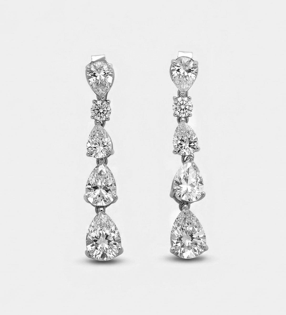 Linear Pear Drop Earrings with High Quality Simulated Diamonds In 925 Silver - Ash & Harry