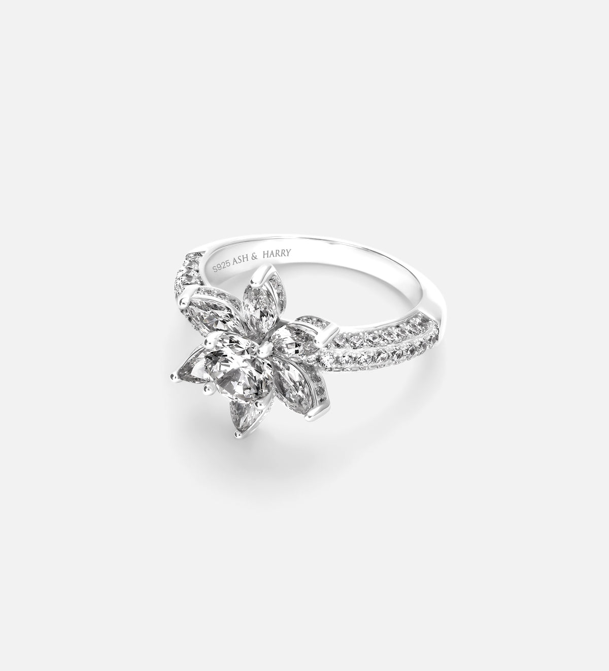 Lotus Cluster Ring in High Quality Certified Lab Crafted Stones In 925 Silver - Ash & Harry