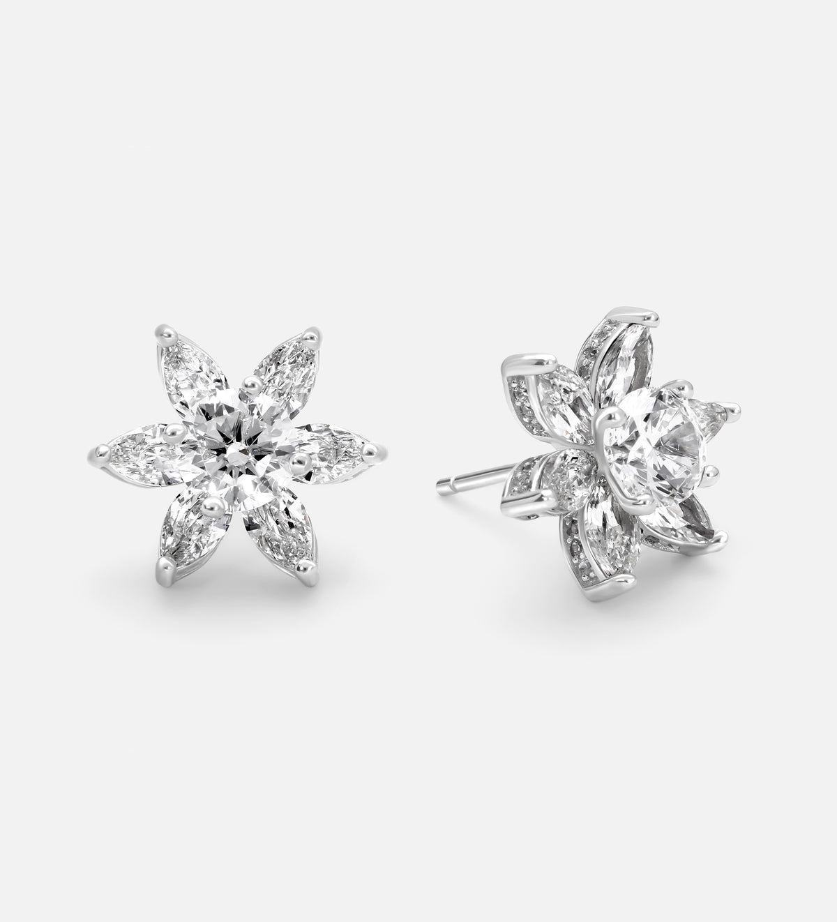 Lotus Cluster Studs in High Quality Certified Lab Crafted Stones In 925 Silver - Ash & Harry