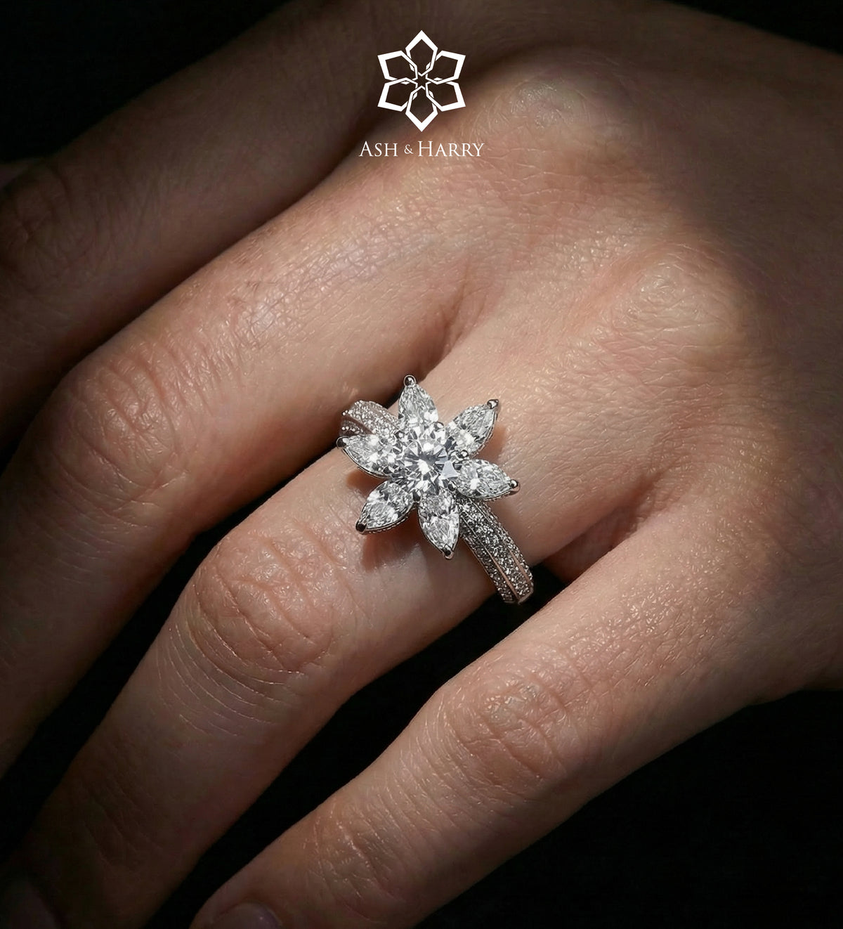 Lotus Cluster Ring in High Quality Certified Lab Crafted Stones In 925 Silver - Ash & Harry