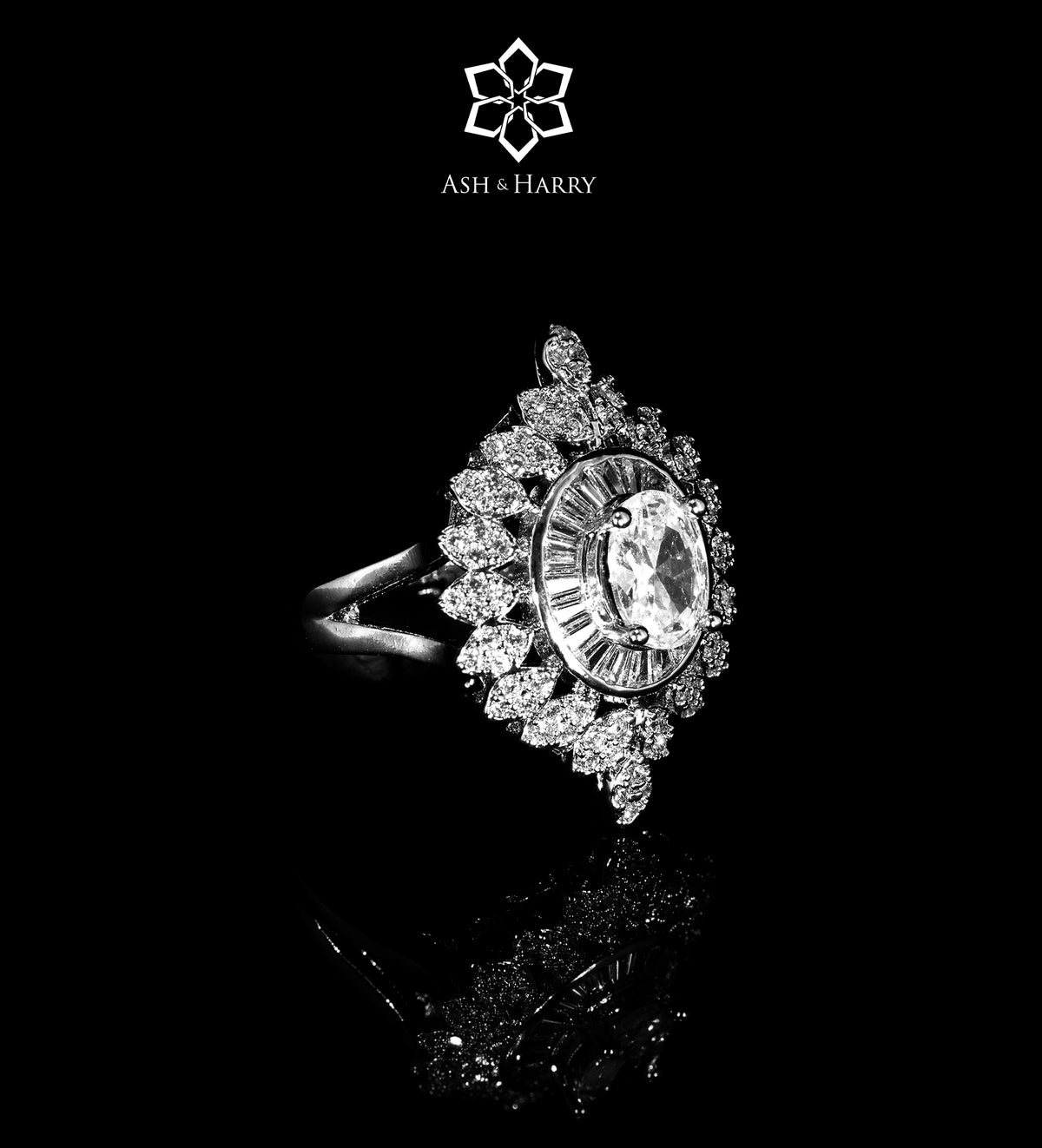 Lujain Signature White Bridal Full Set with High - Quality Simulated Diamonds in Rhodium Plated Finish - Ash & Harry