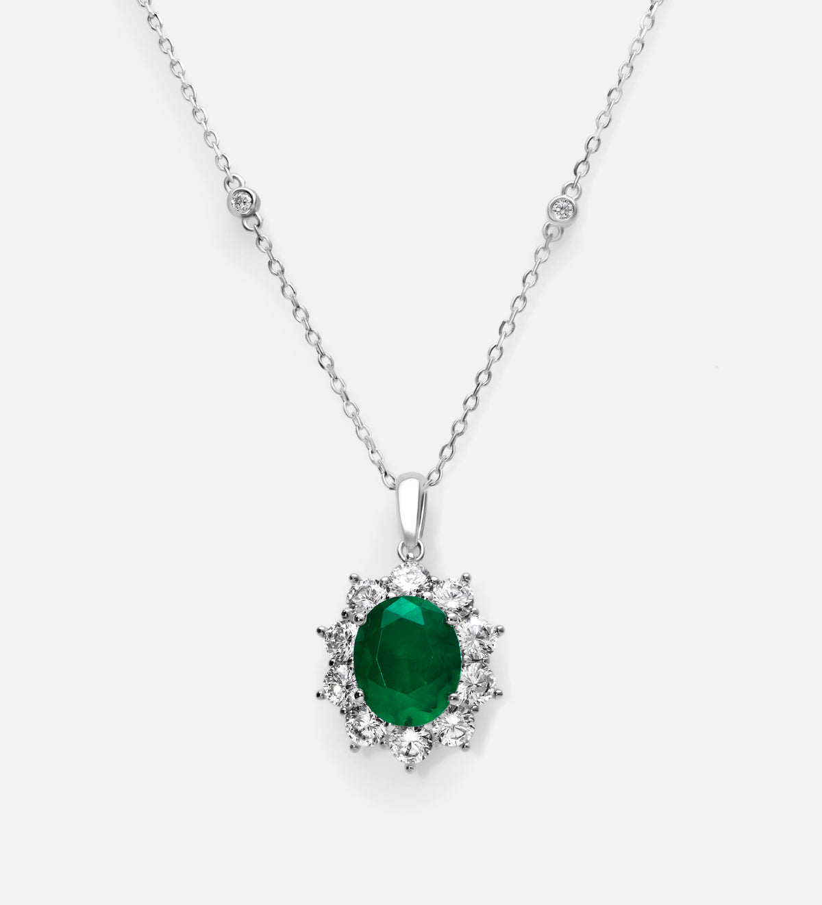 Majestic Emerald Pendant in 925 Silver High Quality Simulated Diamonds and Emerald Stone - Ash & Harry