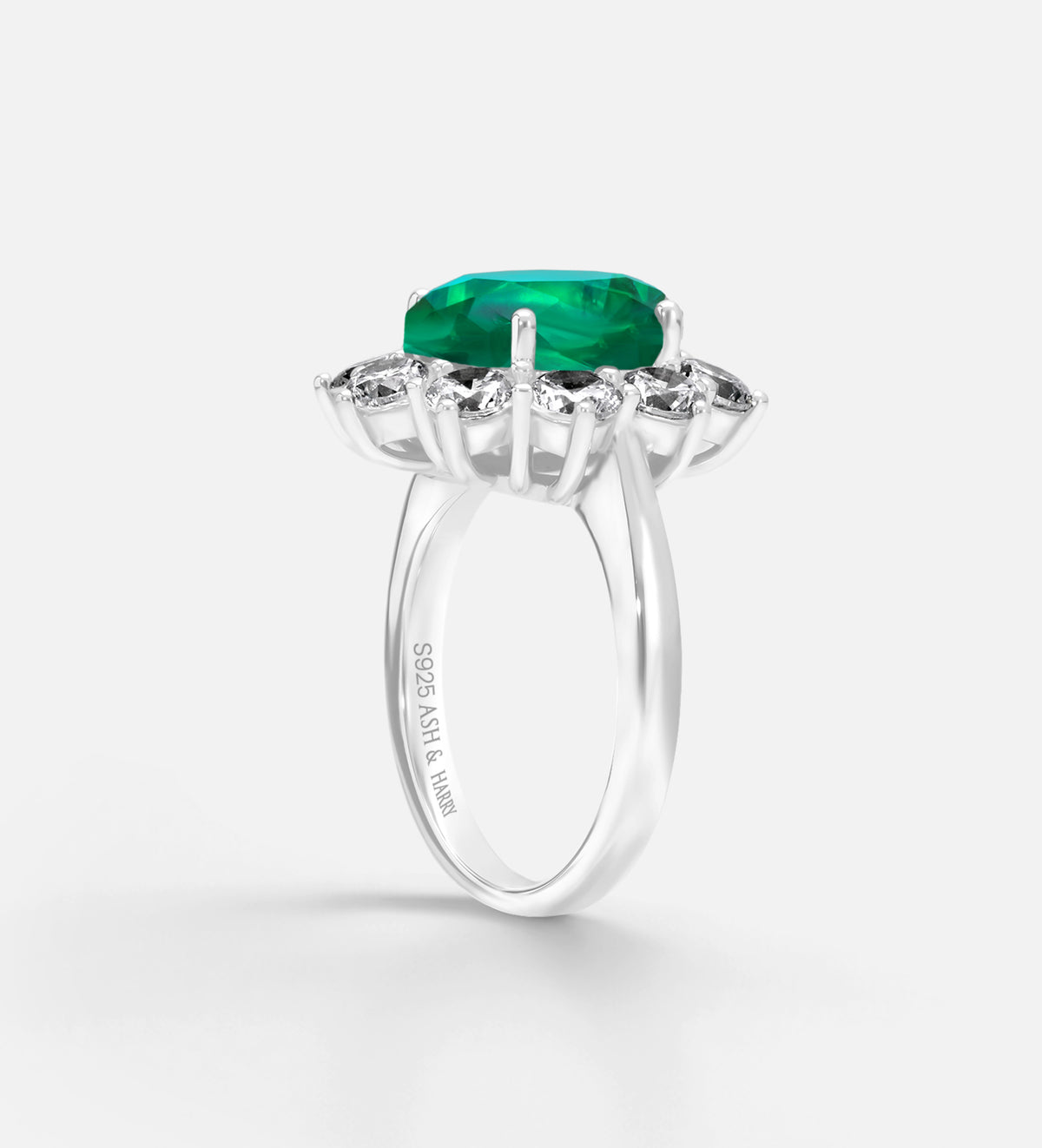 Majestic Emerald Ring in 925 Silver High Quality Simulated Diamonds and Emerald Stone - Ash & Harry