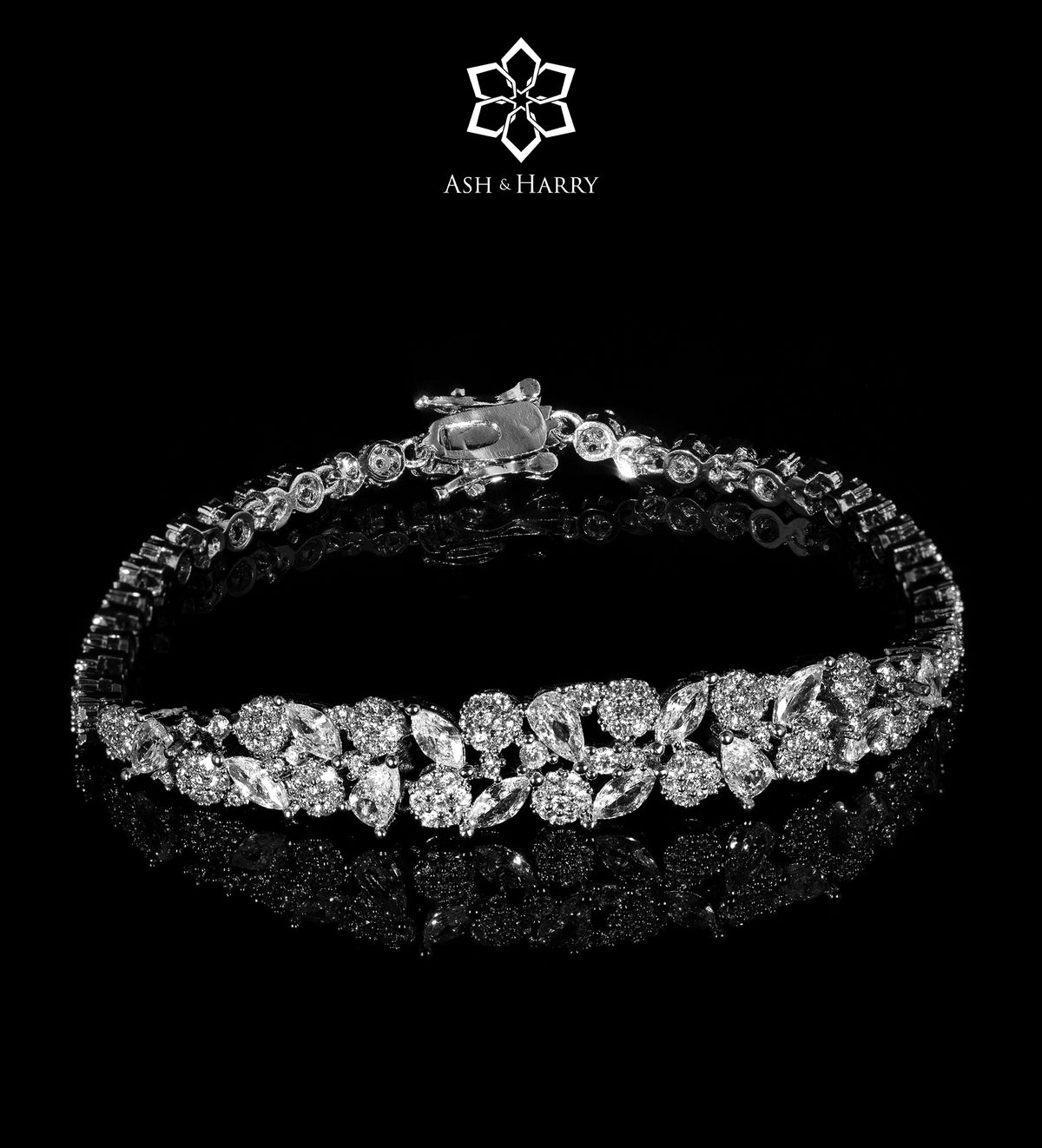 Tuscany Royal White Bridal Full Set with Hand - Set Simulated Diamonds, Rhodium Plated - Ash & Harry