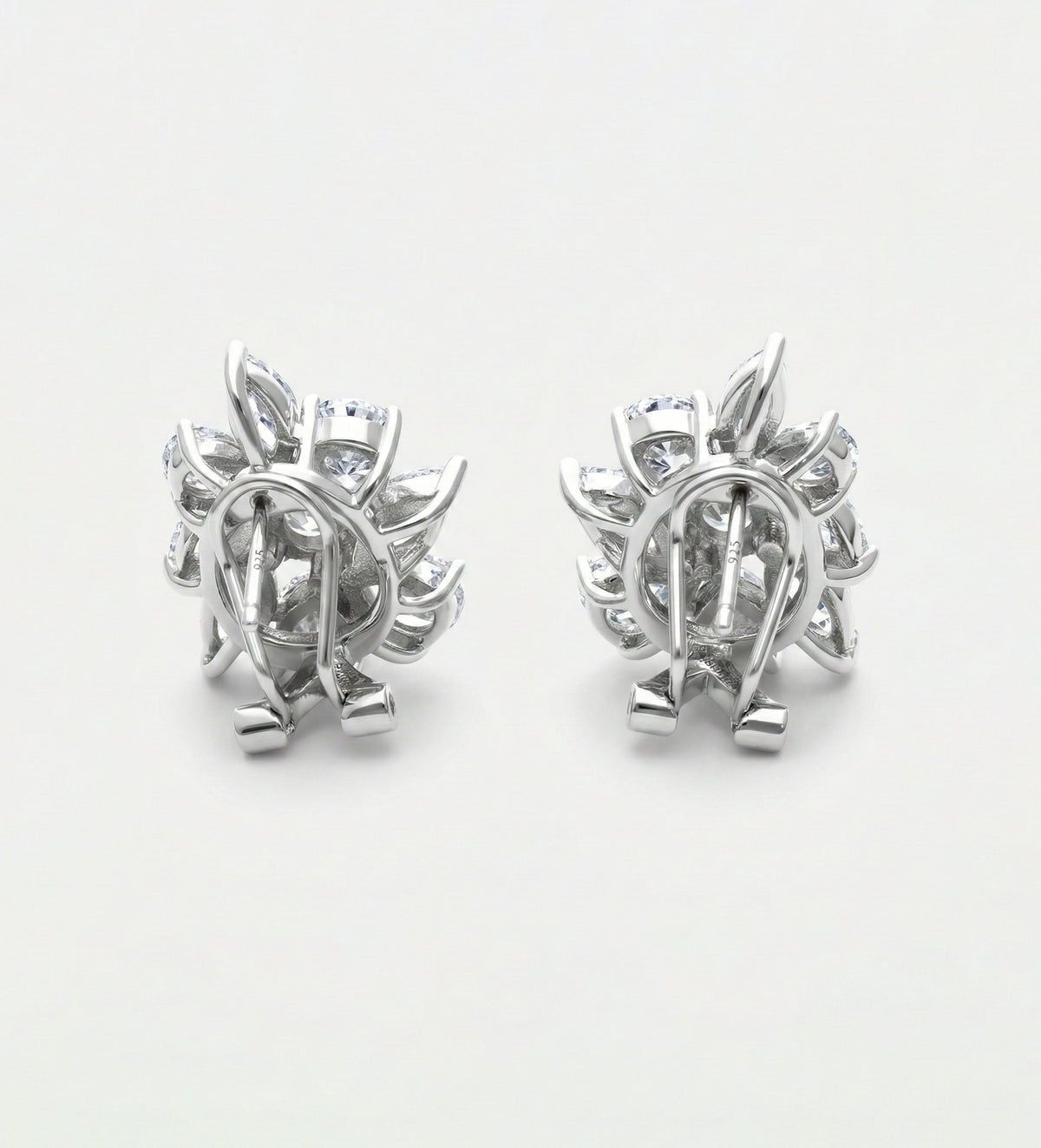 Marquise Cluster Earrings in 925 Silver with High - Quality White Simulated Diamonds - Ash & Harry