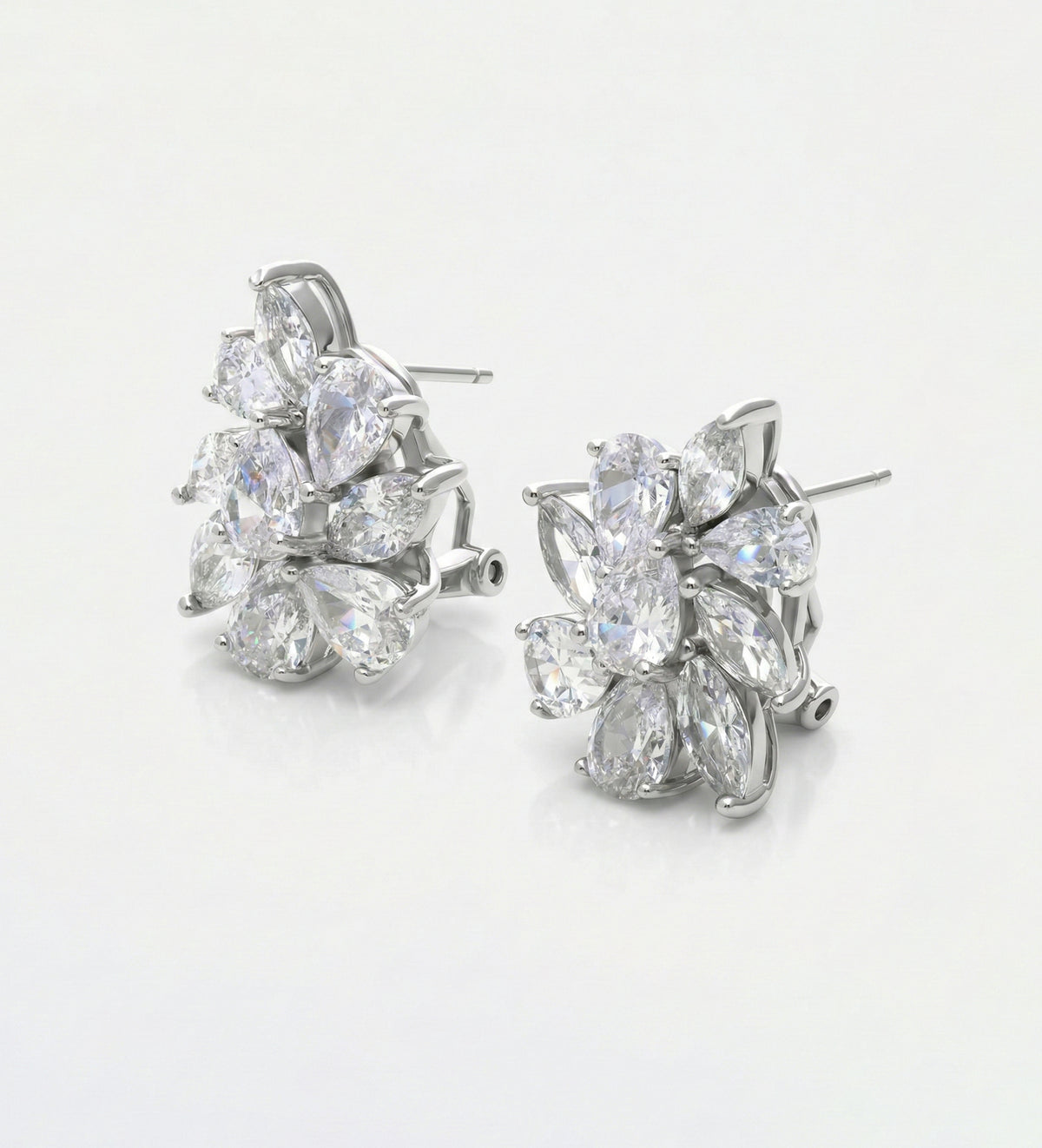 Marquise Cluster Earrings in 925 Silver with High - Quality White Simulated Diamonds - Ash & Harry