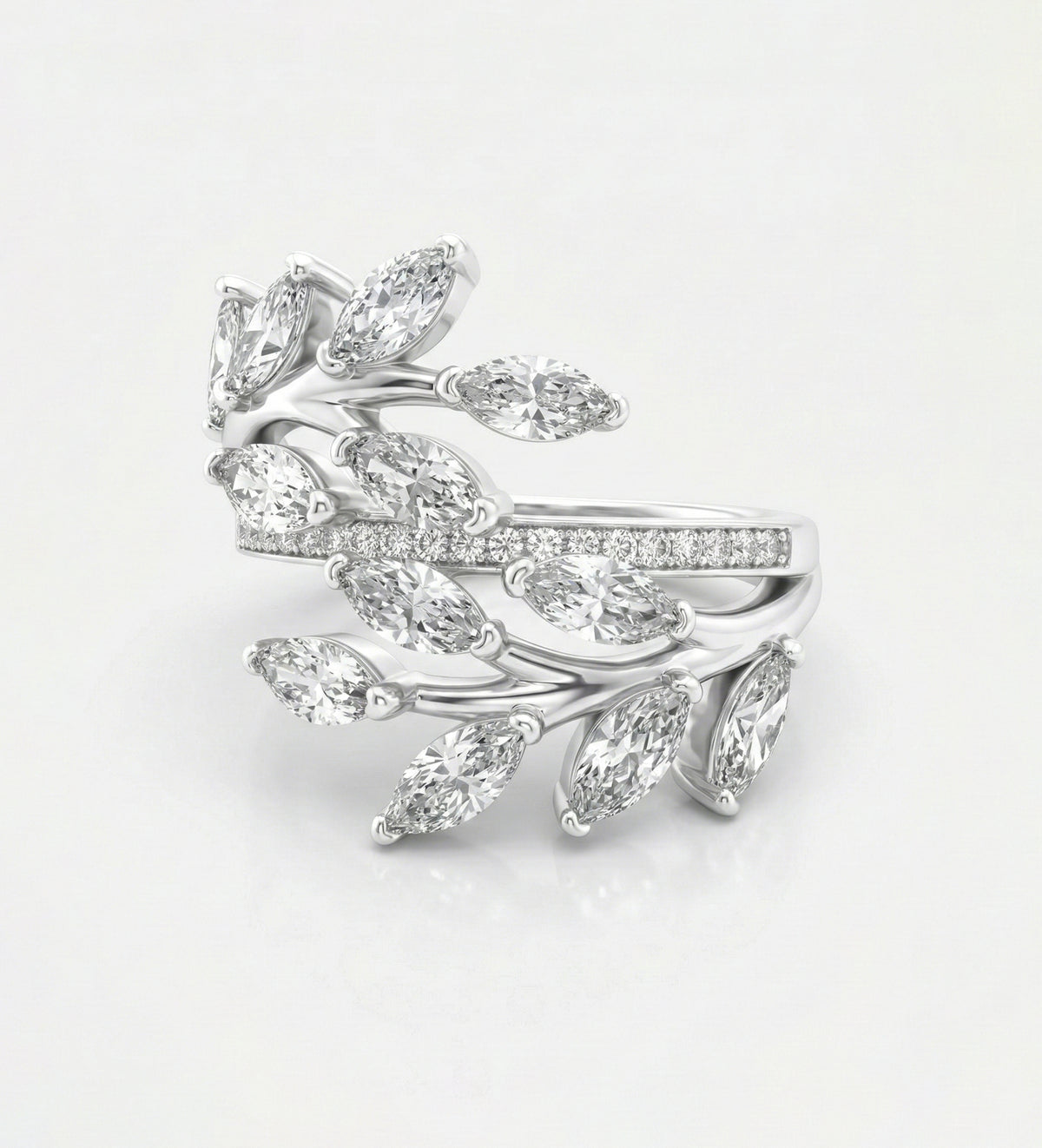 Marquise Laurel Wrap Ring in 925 Silver with High - Quality White Simulated Diamonds - Ash & Harry