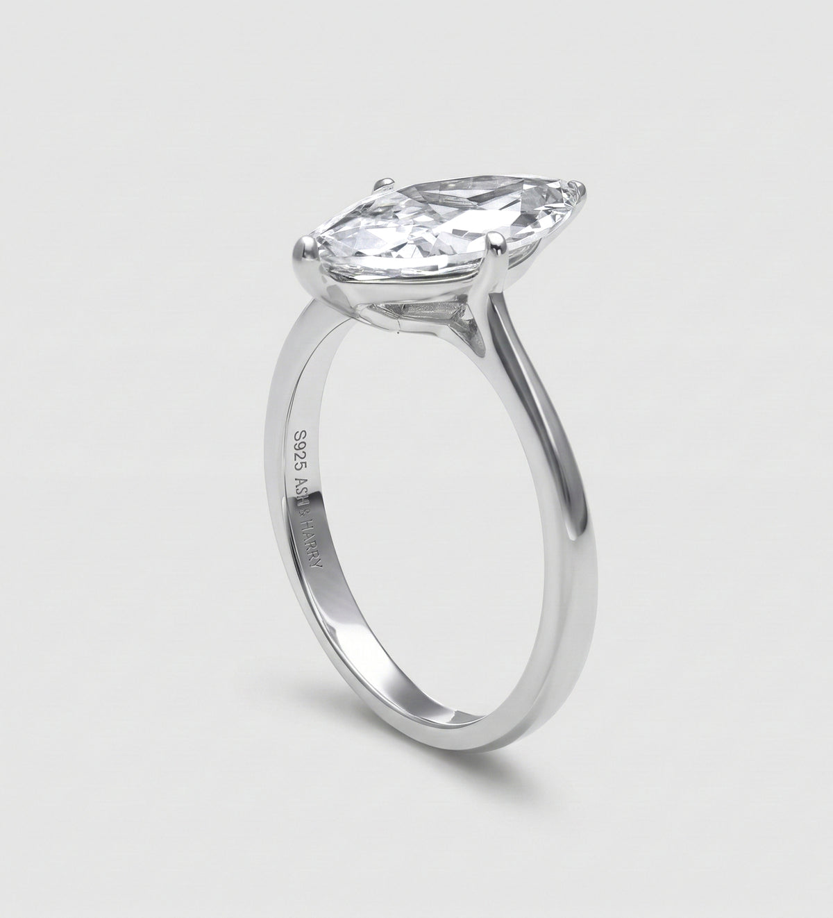 Marquise Solitaire Ring in 925 Silver with High - Quality White Simulated Diamond - Ash & Harry