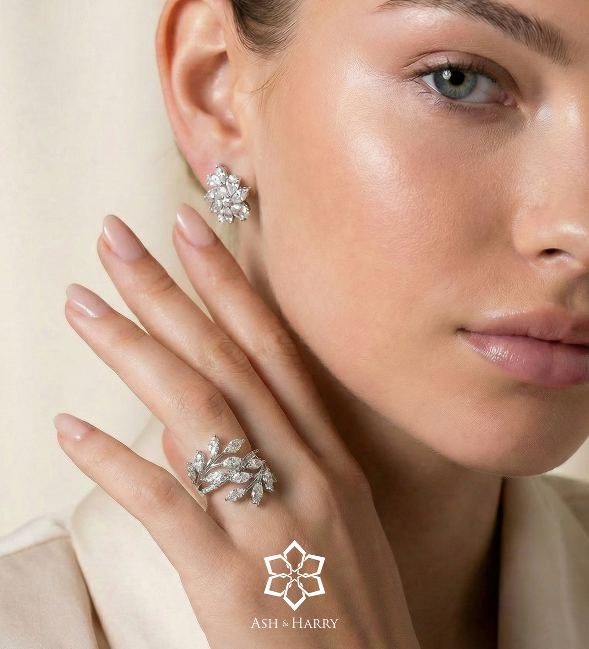 Marquise Cluster Earrings in 925 Silver with High - Quality White Simulated Diamonds - Ash & Harry