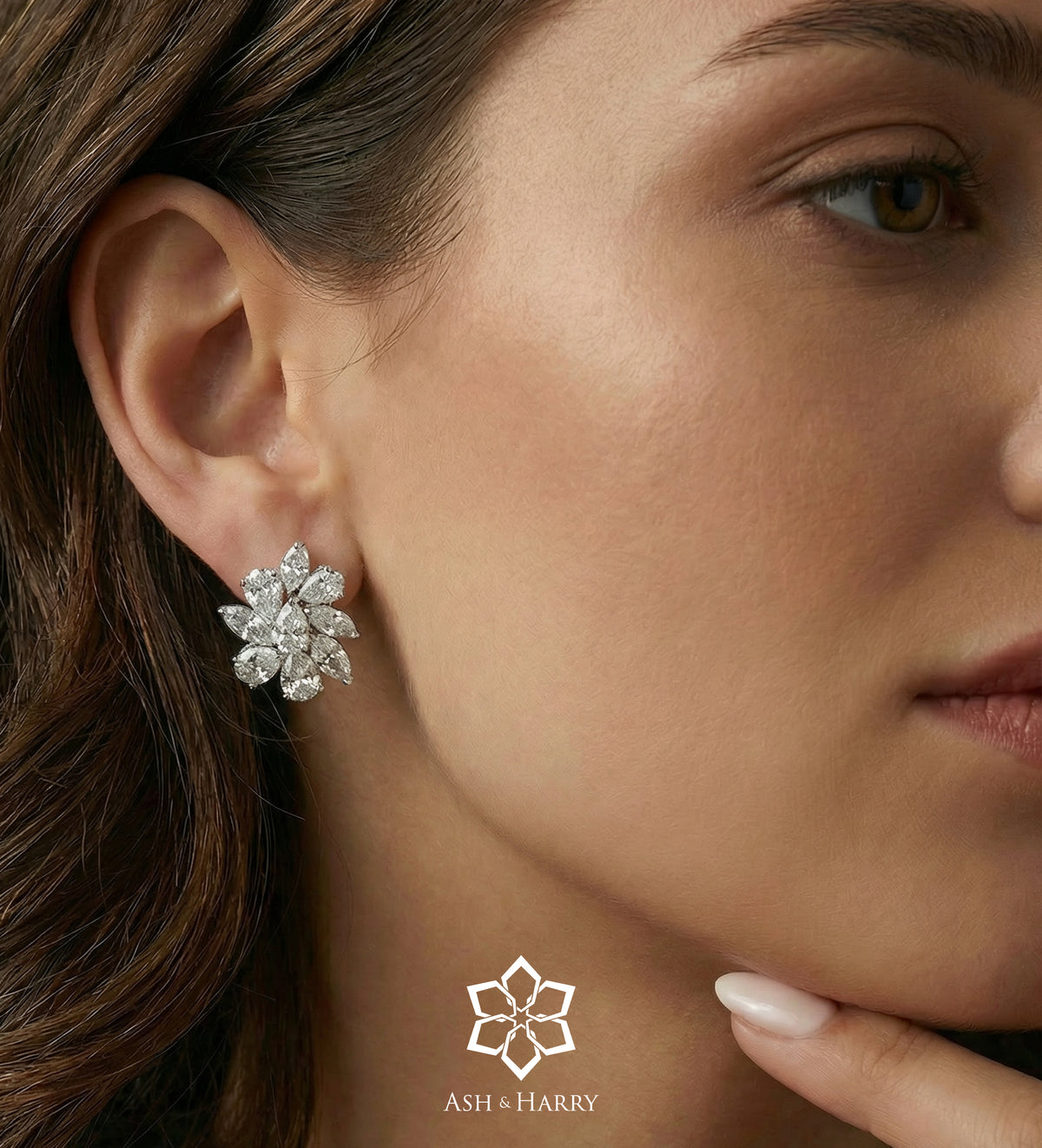 Marquise Cluster Earrings in 925 Silver with High - Quality White Simulated Diamonds - Ash & Harry