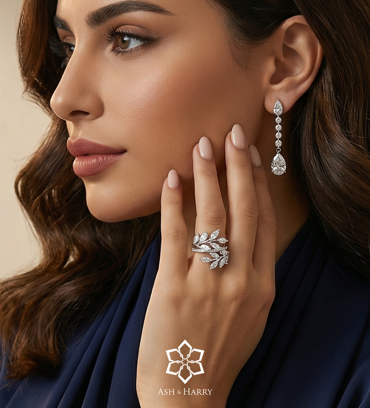 Marquise Laurel Wrap Ring in 925 Silver with High - Quality White Simulated Diamonds - Ash & Harry