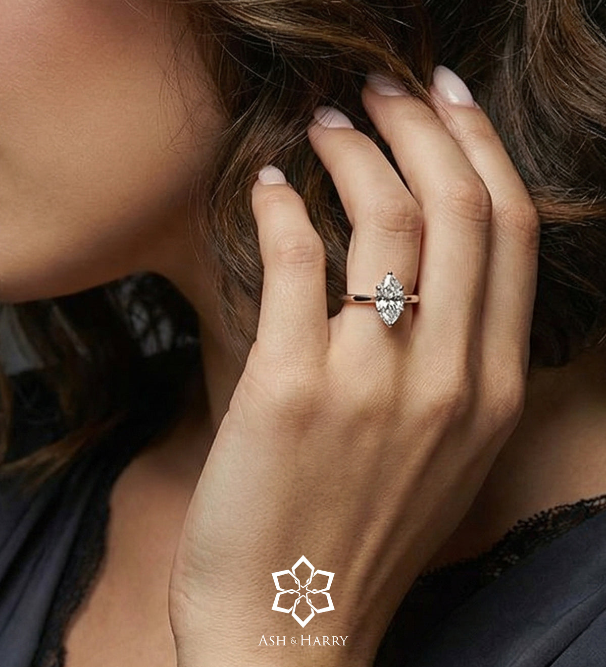Marquise Solitaire Ring in 925 Silver with High - Quality White Simulated Diamond - Ash & Harry