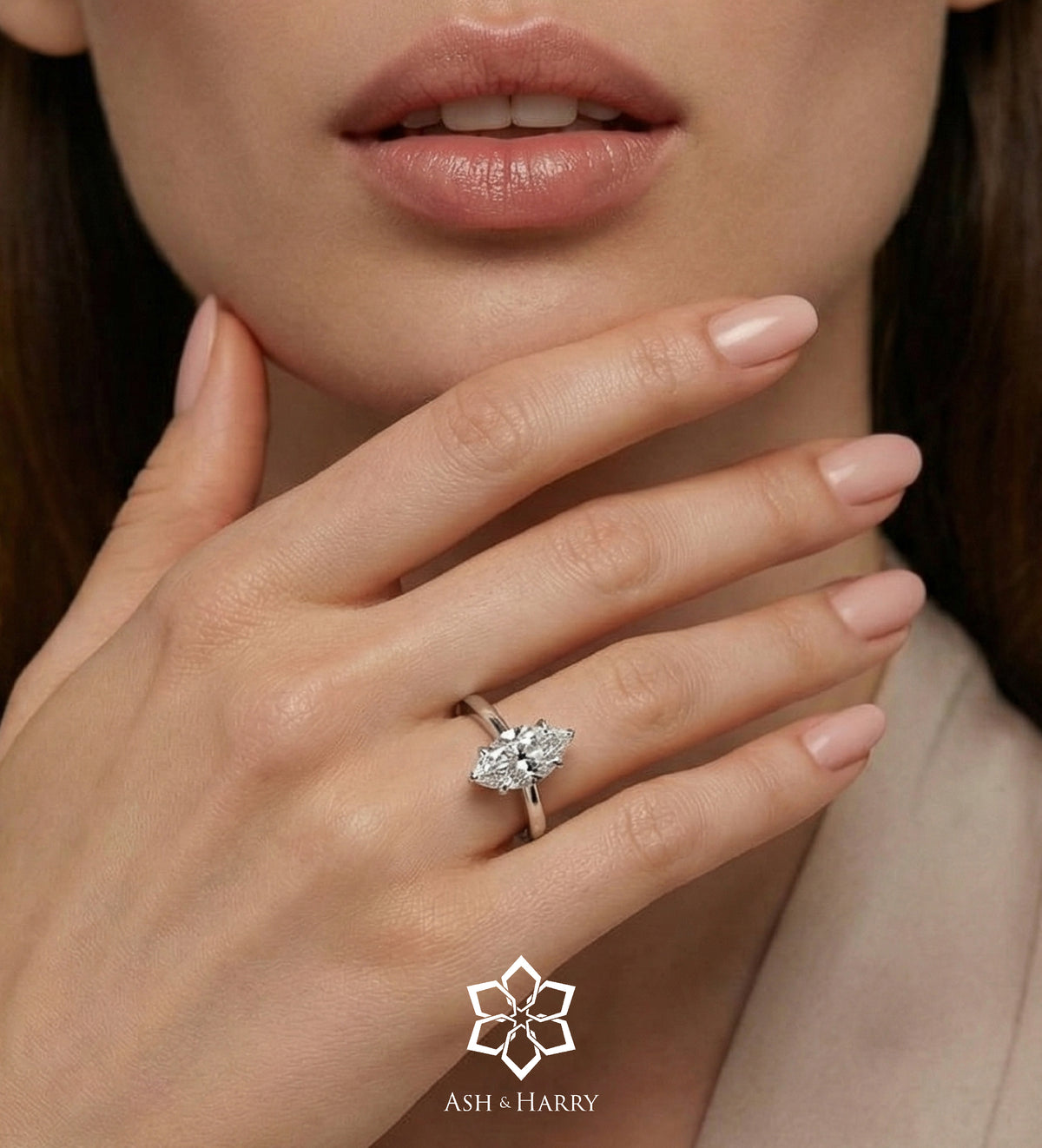 Marquise Solitaire Ring in 925 Silver with High - Quality White Simulated Diamond - Ash & Harry