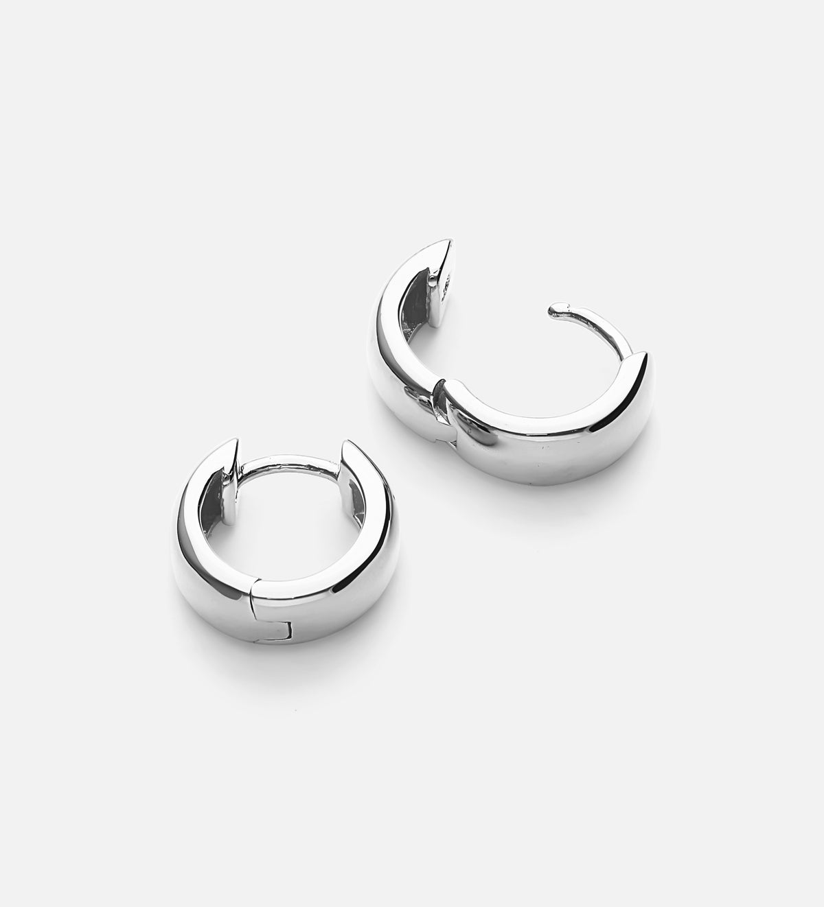 Bold Huggie Hoops in Rhodium Plating on 925 Silver - Ash & Harry