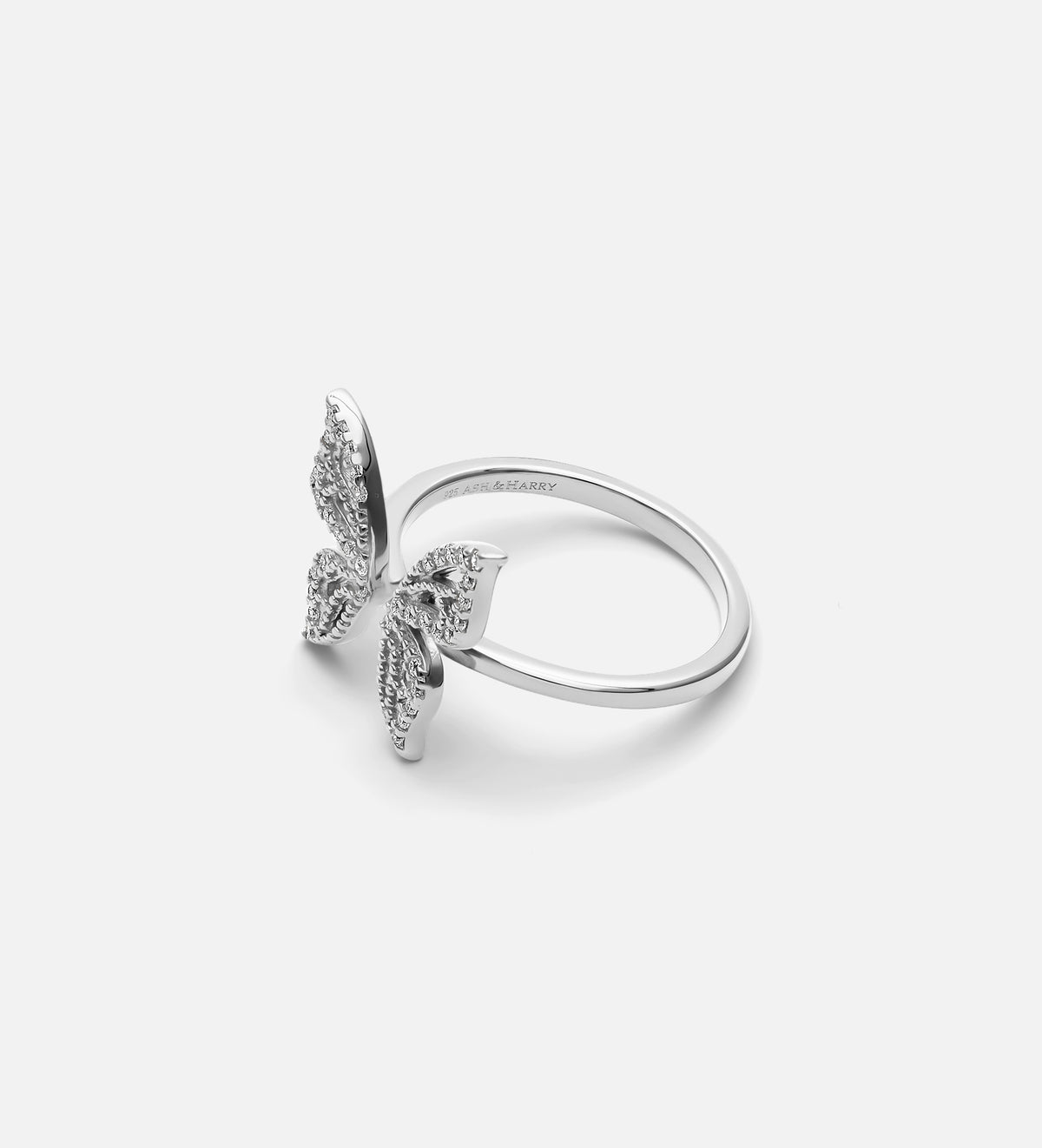 Butterfly Open Ring in Rhodium Plating on 925 Silver - Ash & Harry