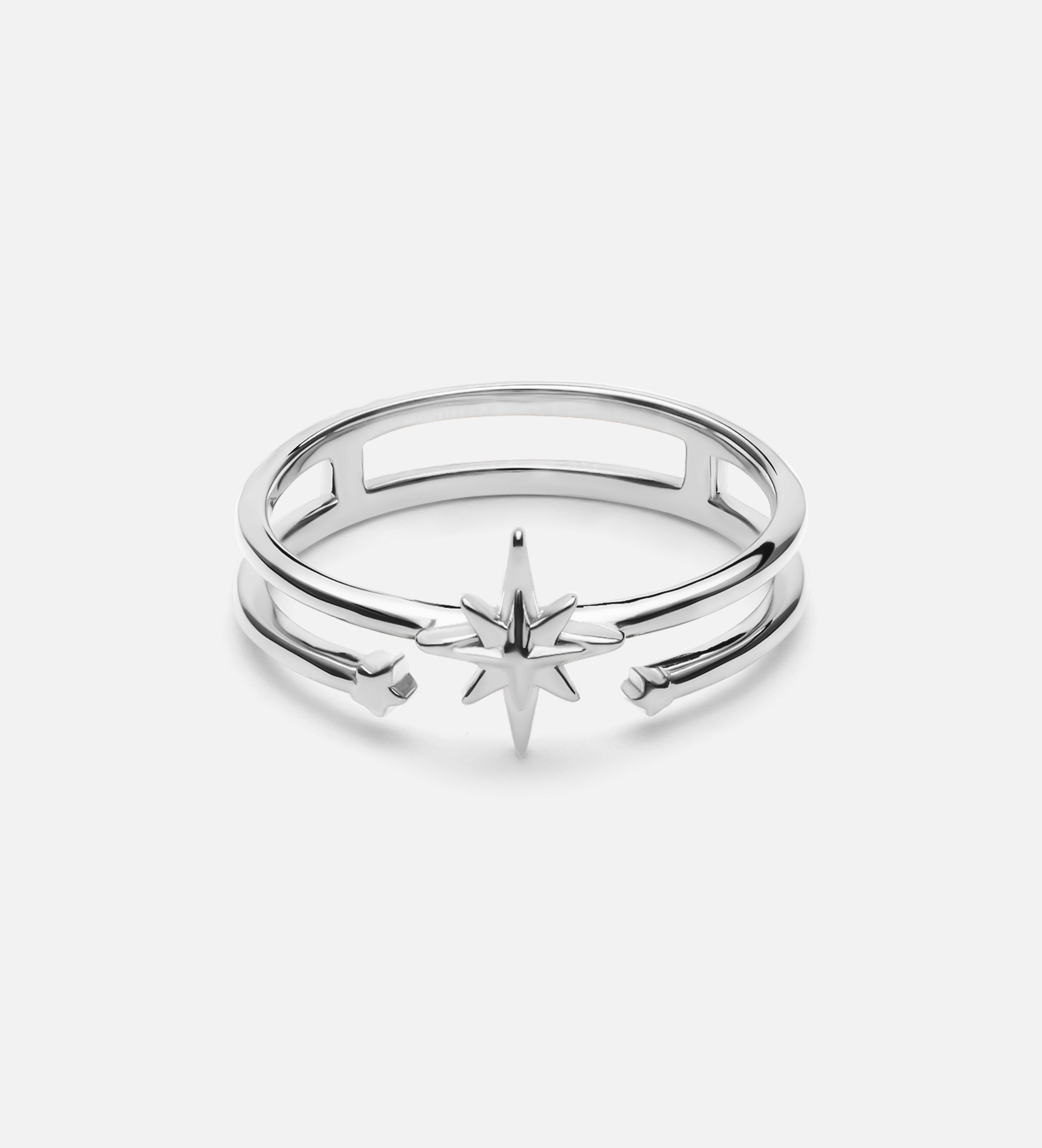 Double Band Starburst Ring in Silver