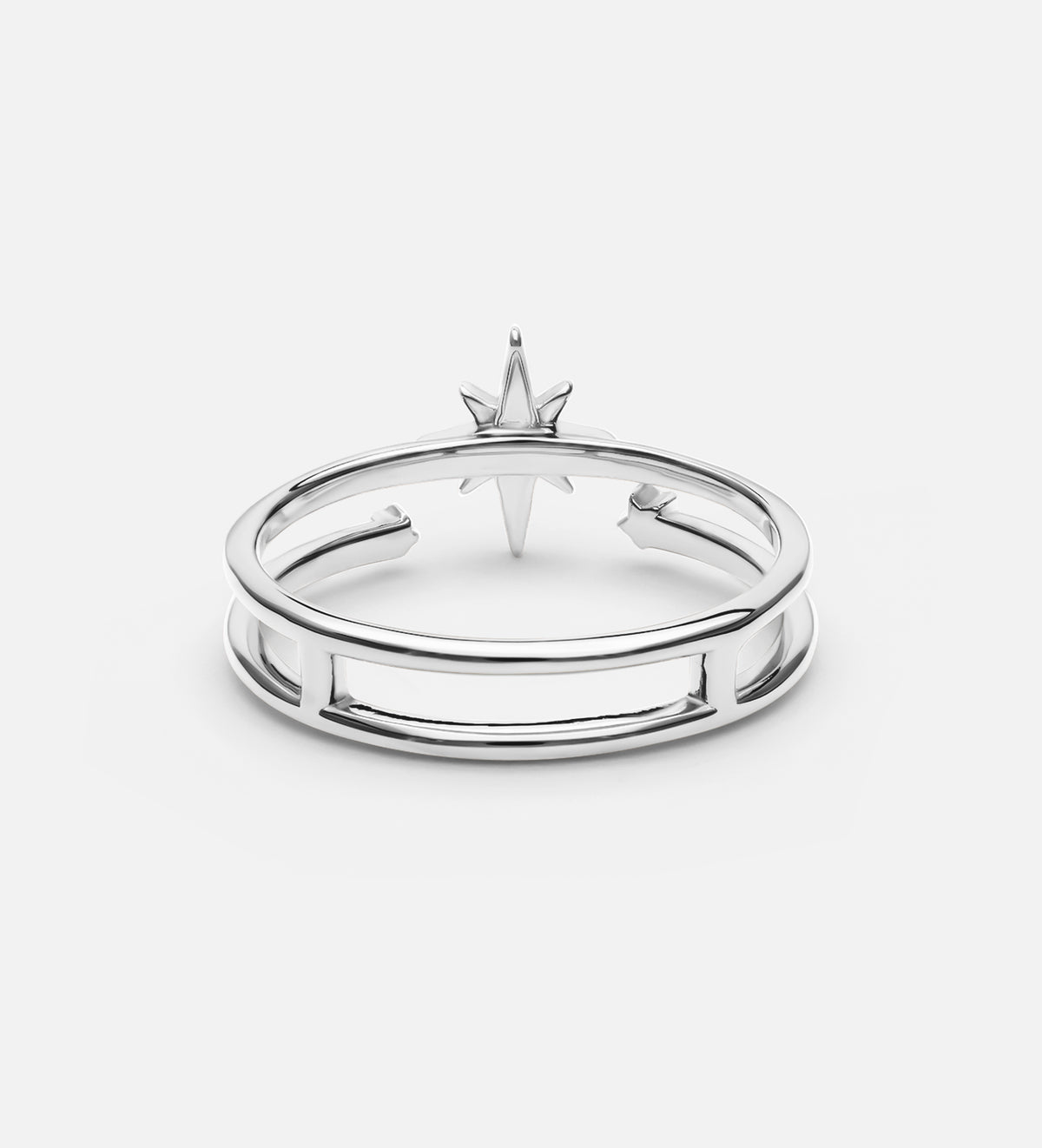 Double Band Starburst Ring in Rhodium Plating on 925 Silver - Ash & Harry
