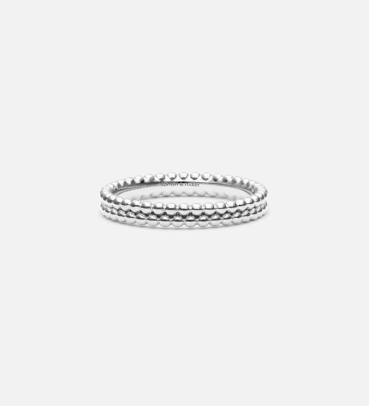 Double Beaded Stacker Ring in Rhodium Plating on 925 Silver - Ash & Harry