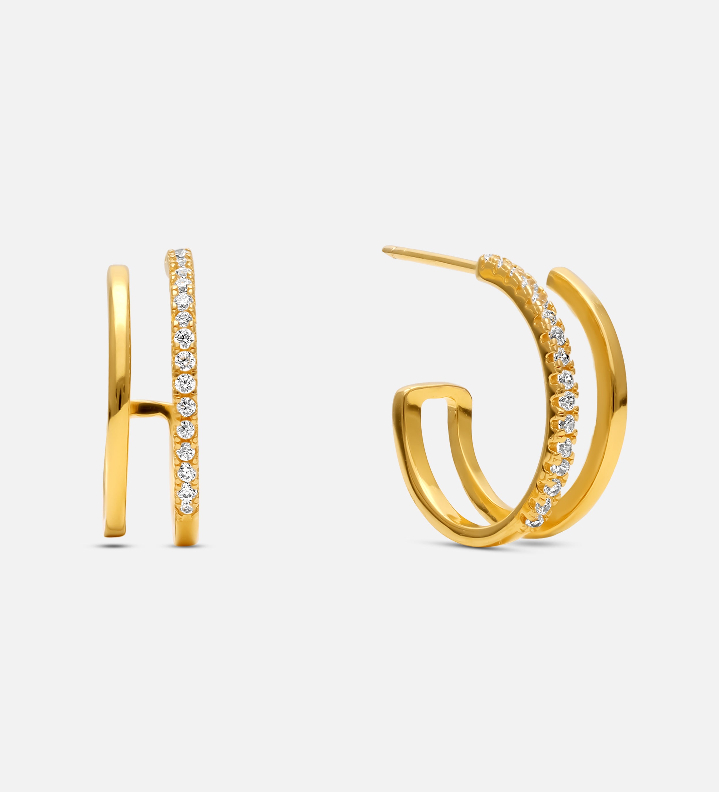 Double Huggie Earrings in Gold