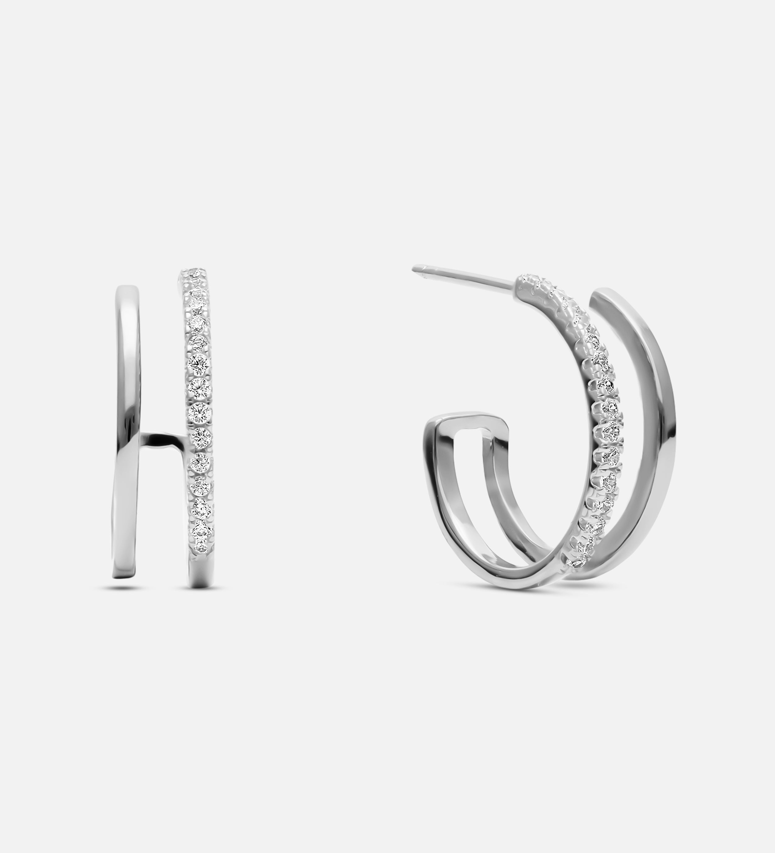 Double Huggie Earrings in Silver