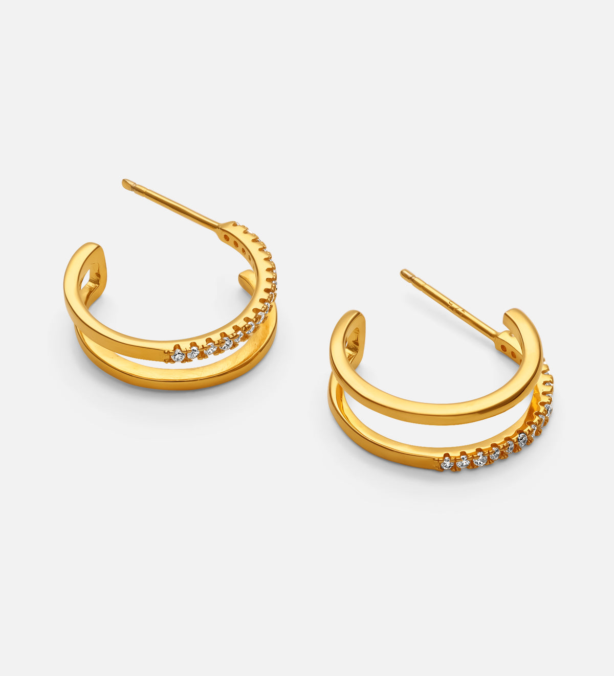 Double Huggie Earrings in 18k Gold Plating on 925 Silver - Ash & Harry