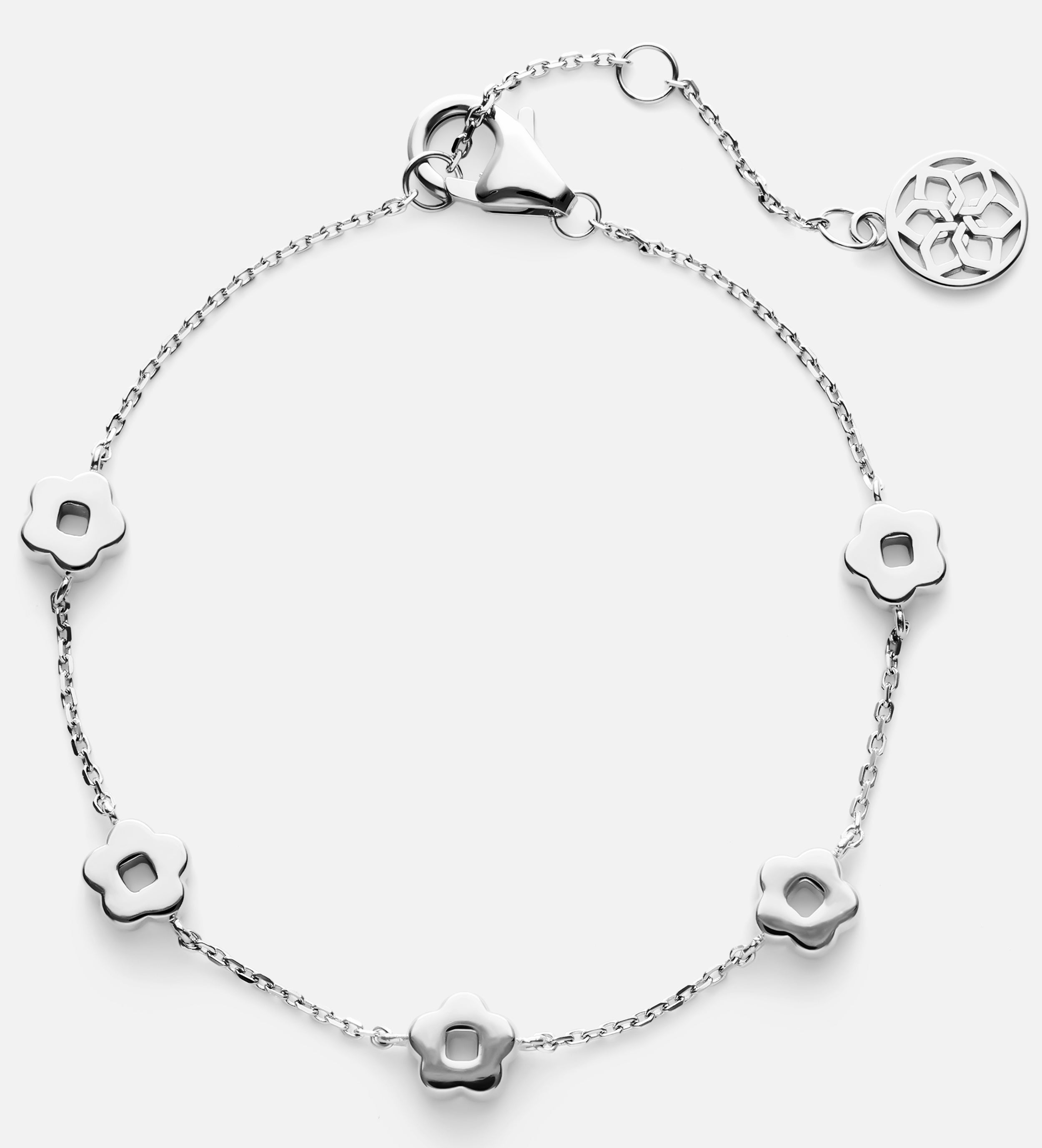 Flower Interval Chain Bracelet in Silver