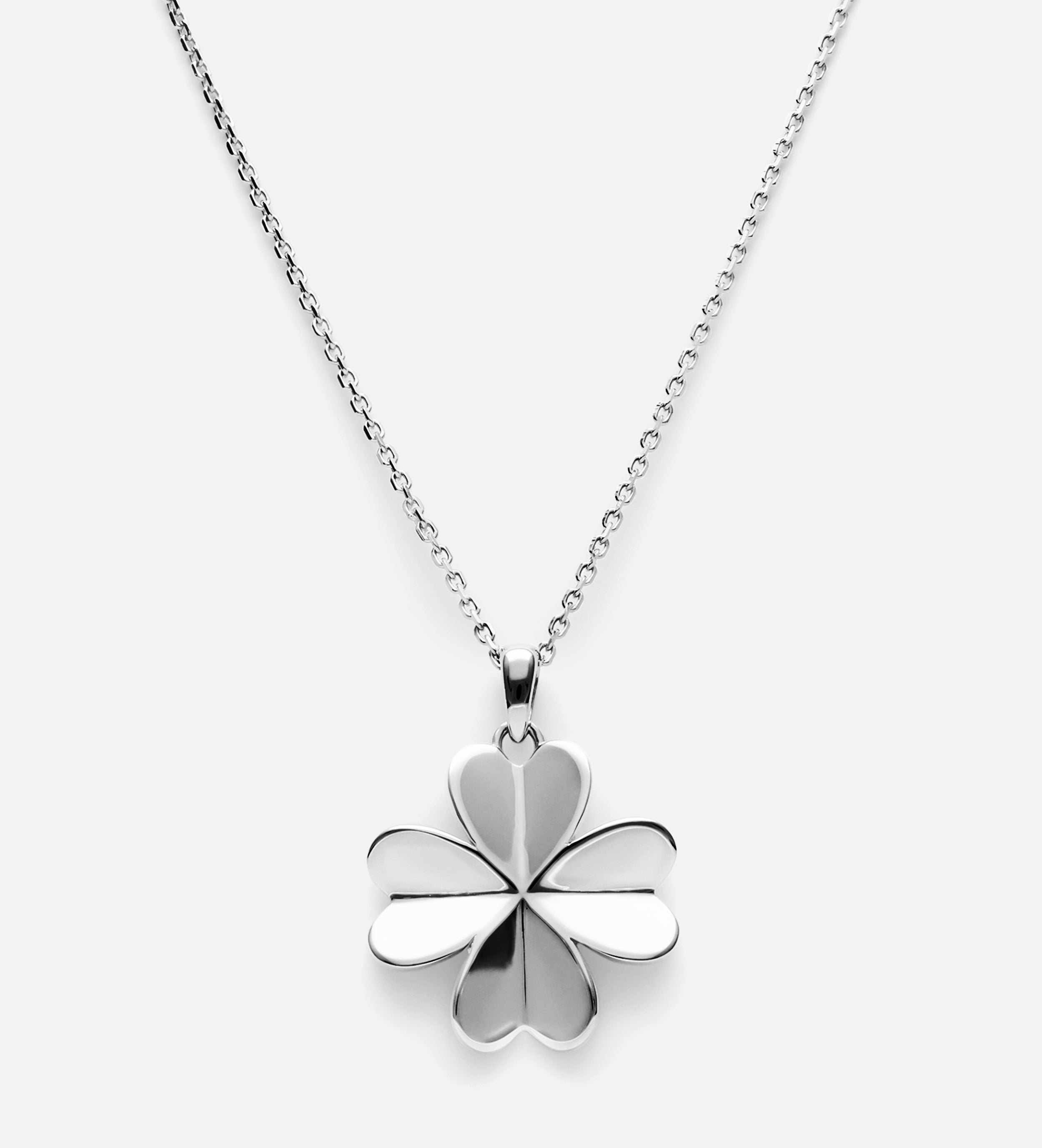Origami Heart Clover Necklace in Silver