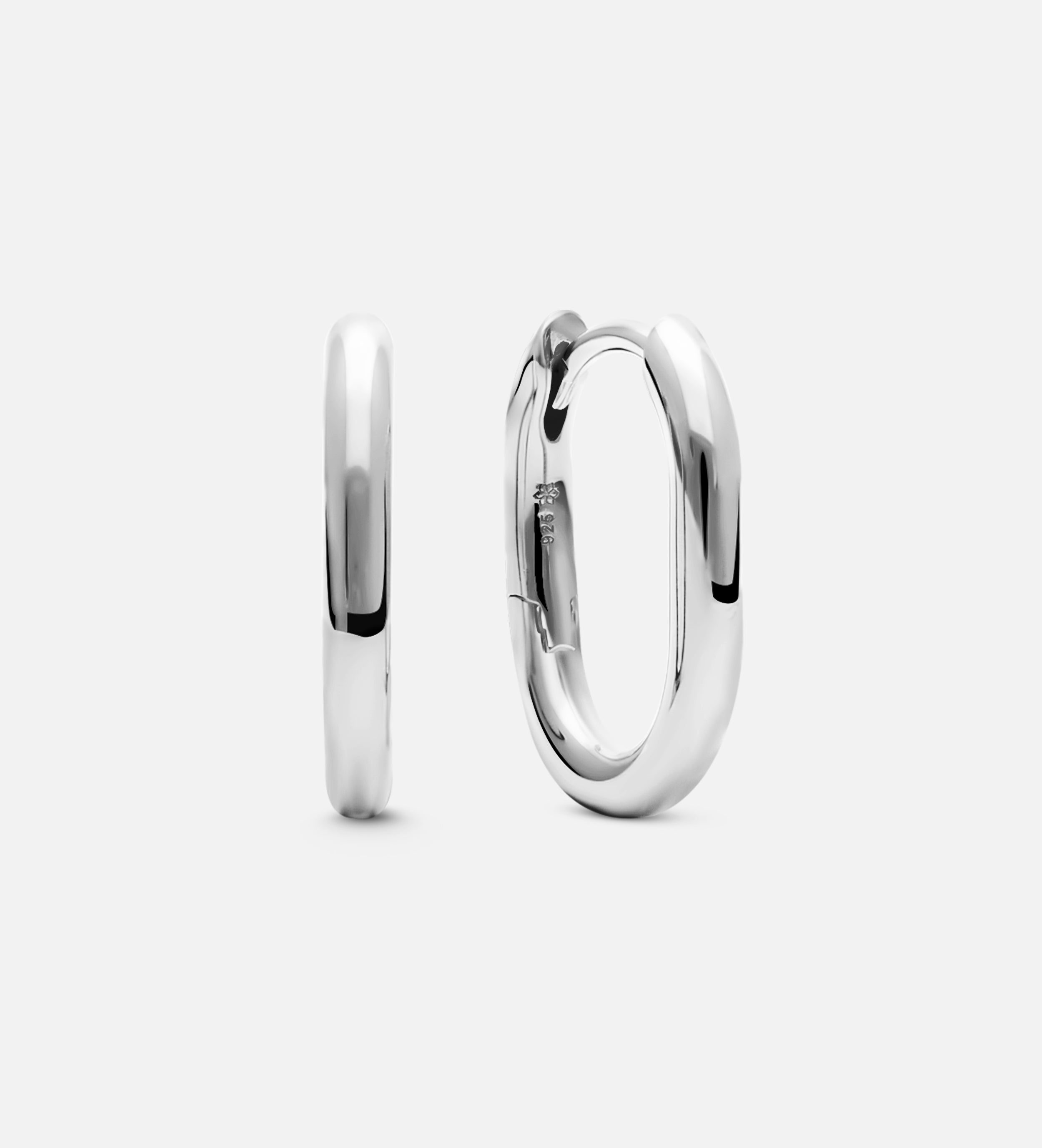 Oval Hanging Hoops in Silver