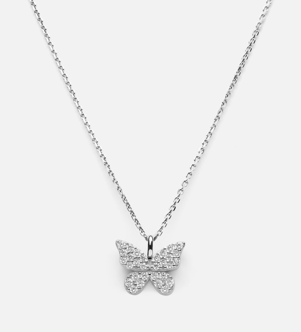 Pave Butterfly Necklace in Rhodium Plating on 925 Silver - Ash & Harry