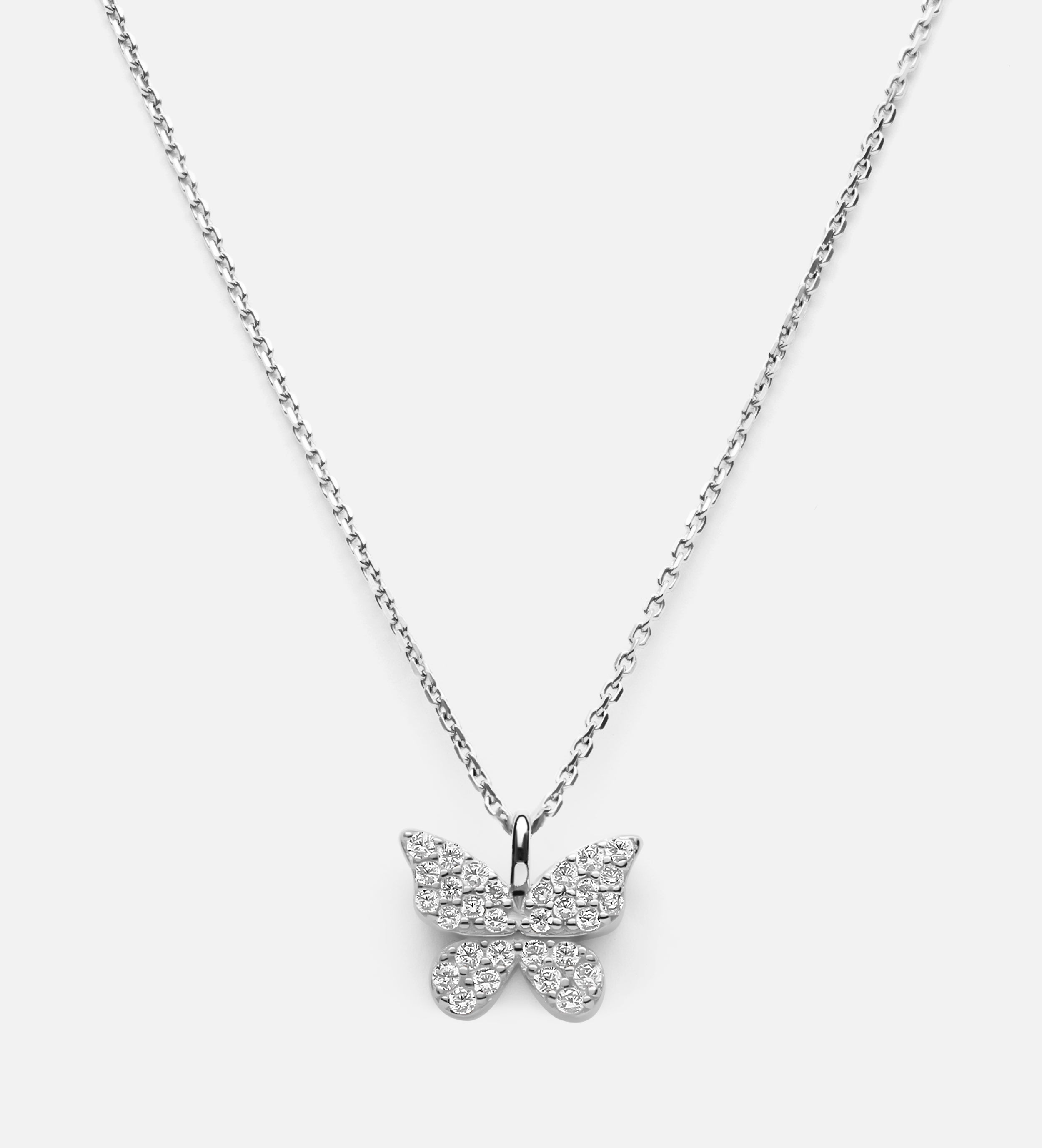 Pave Butterfly Necklace in Silver