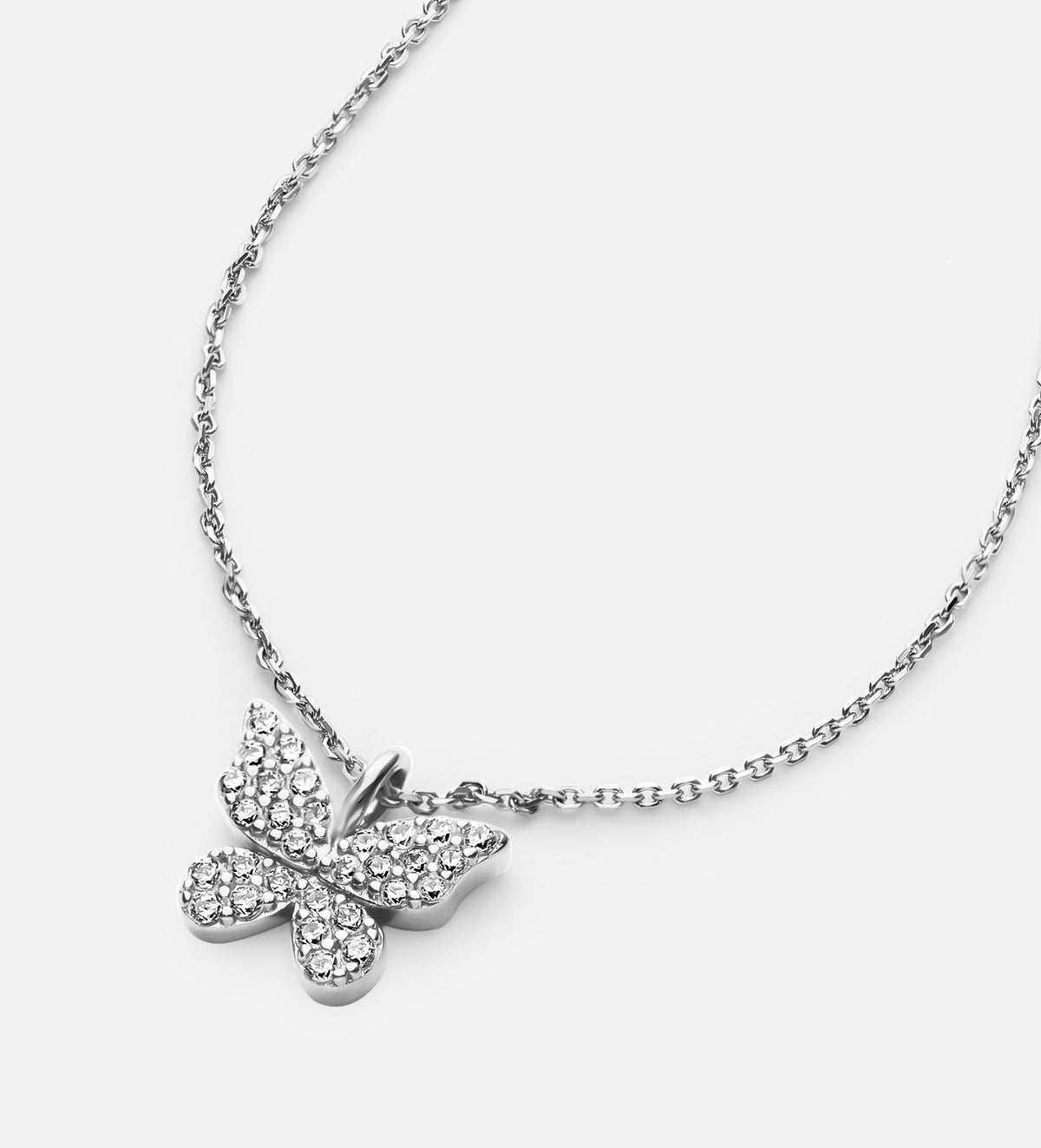 Pave Butterfly Necklace in Rhodium Plating on 925 Silver - Ash & Harry