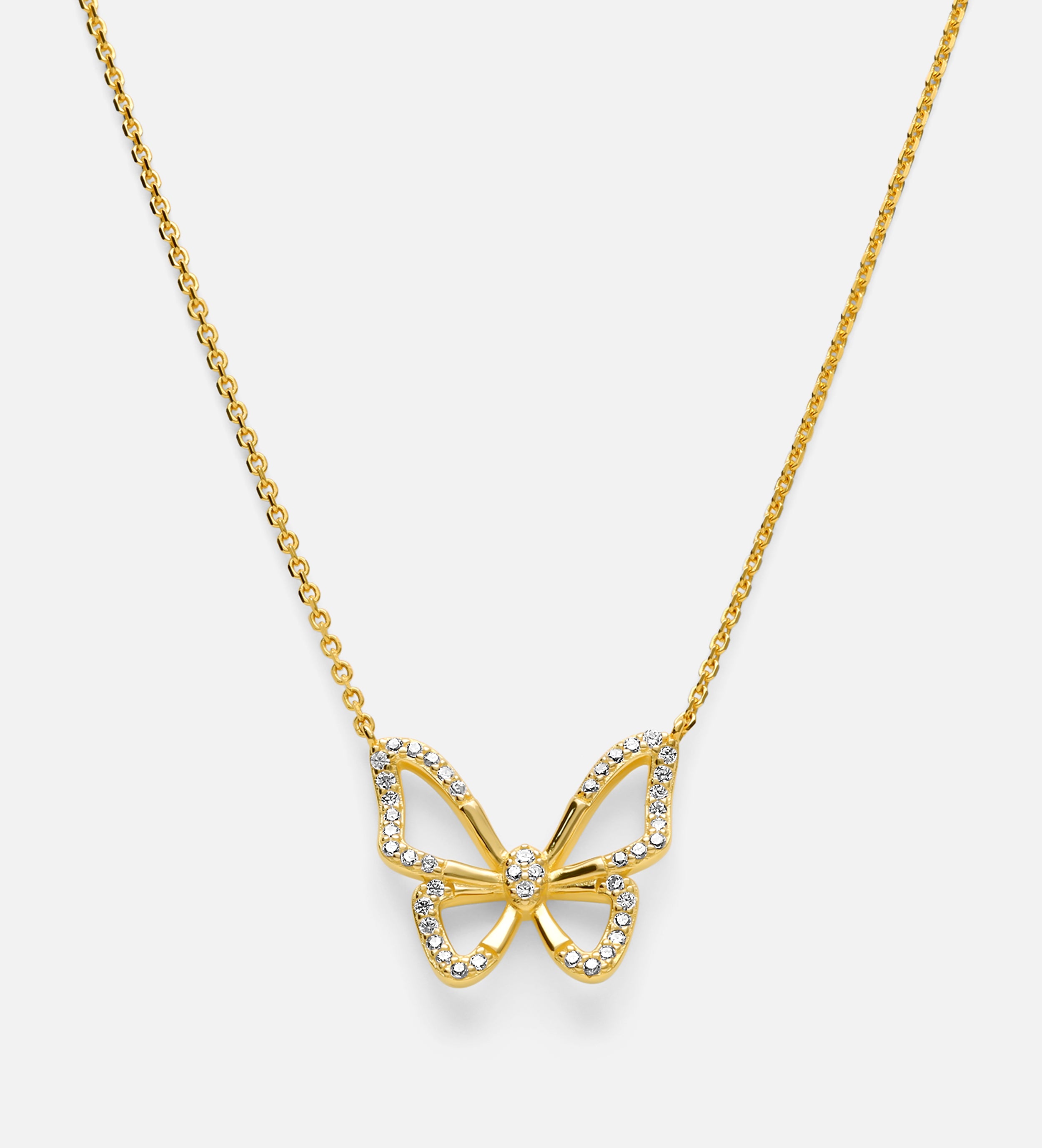 Pave Butterfly Silhouette Necklace in Gold