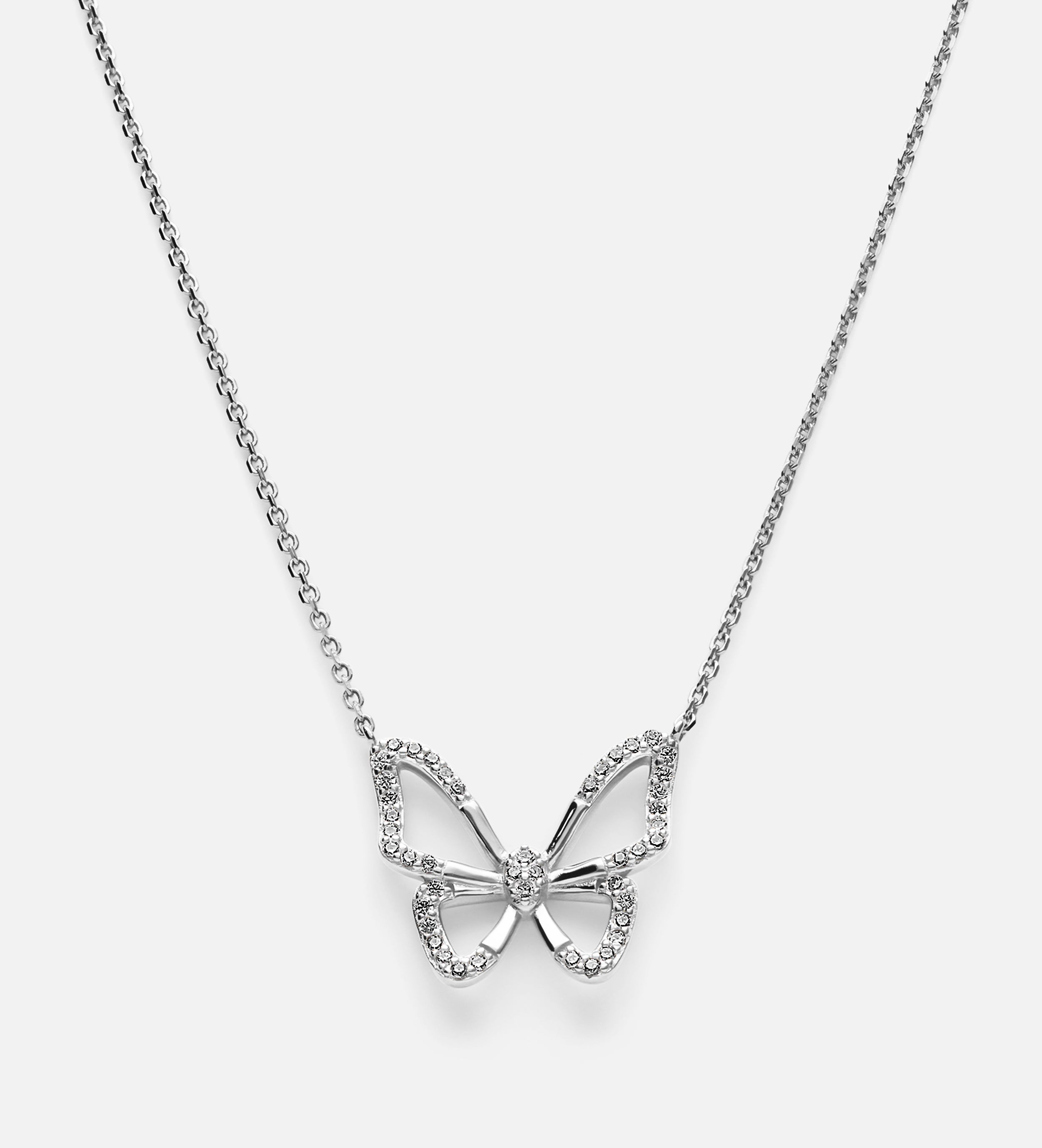 Pave Butterfly Silhouette Necklace in Silver