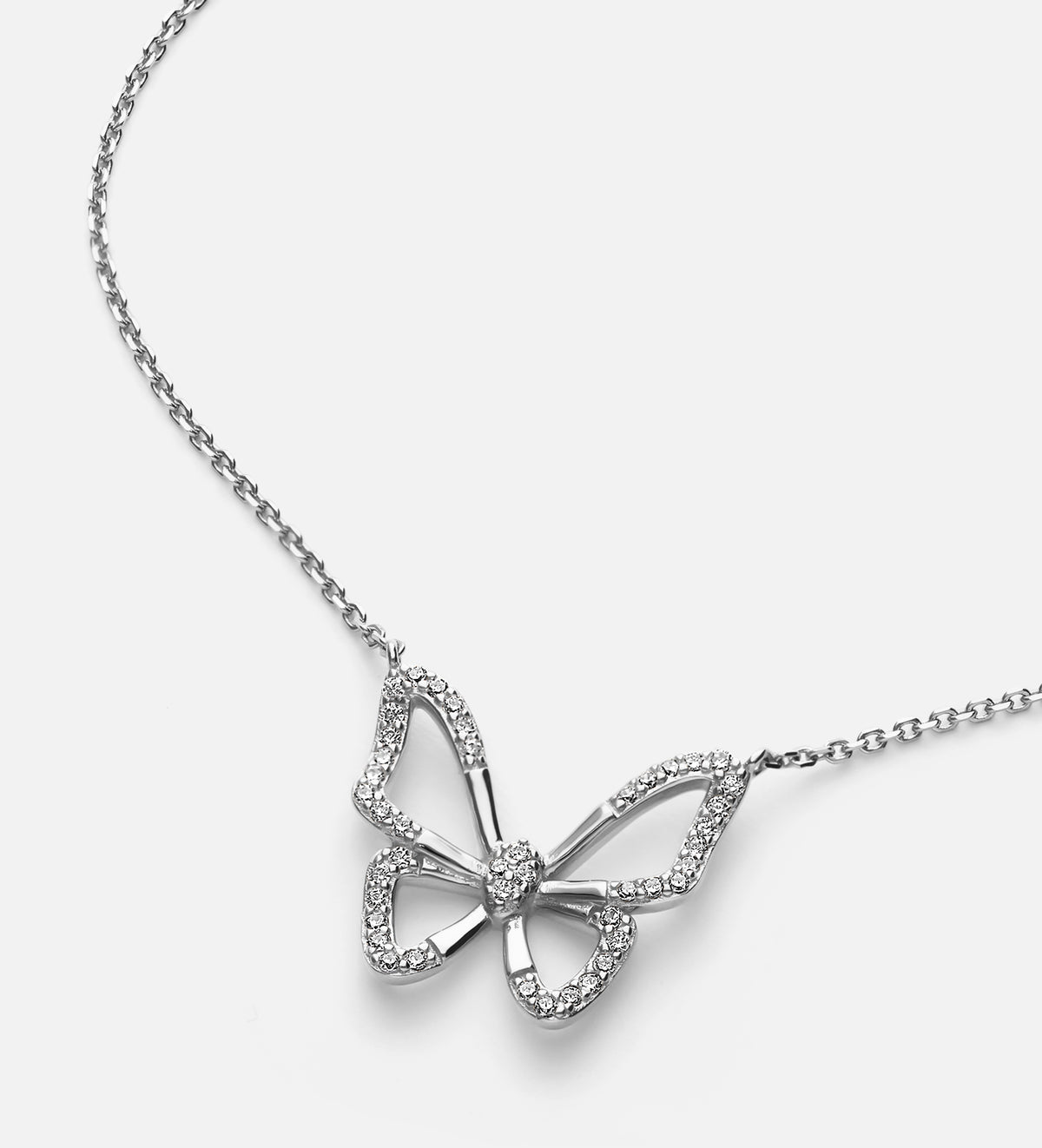Pave Butterfly Silhouette Necklace in Rhodium Plating on 925 Silver - Ash & Harry