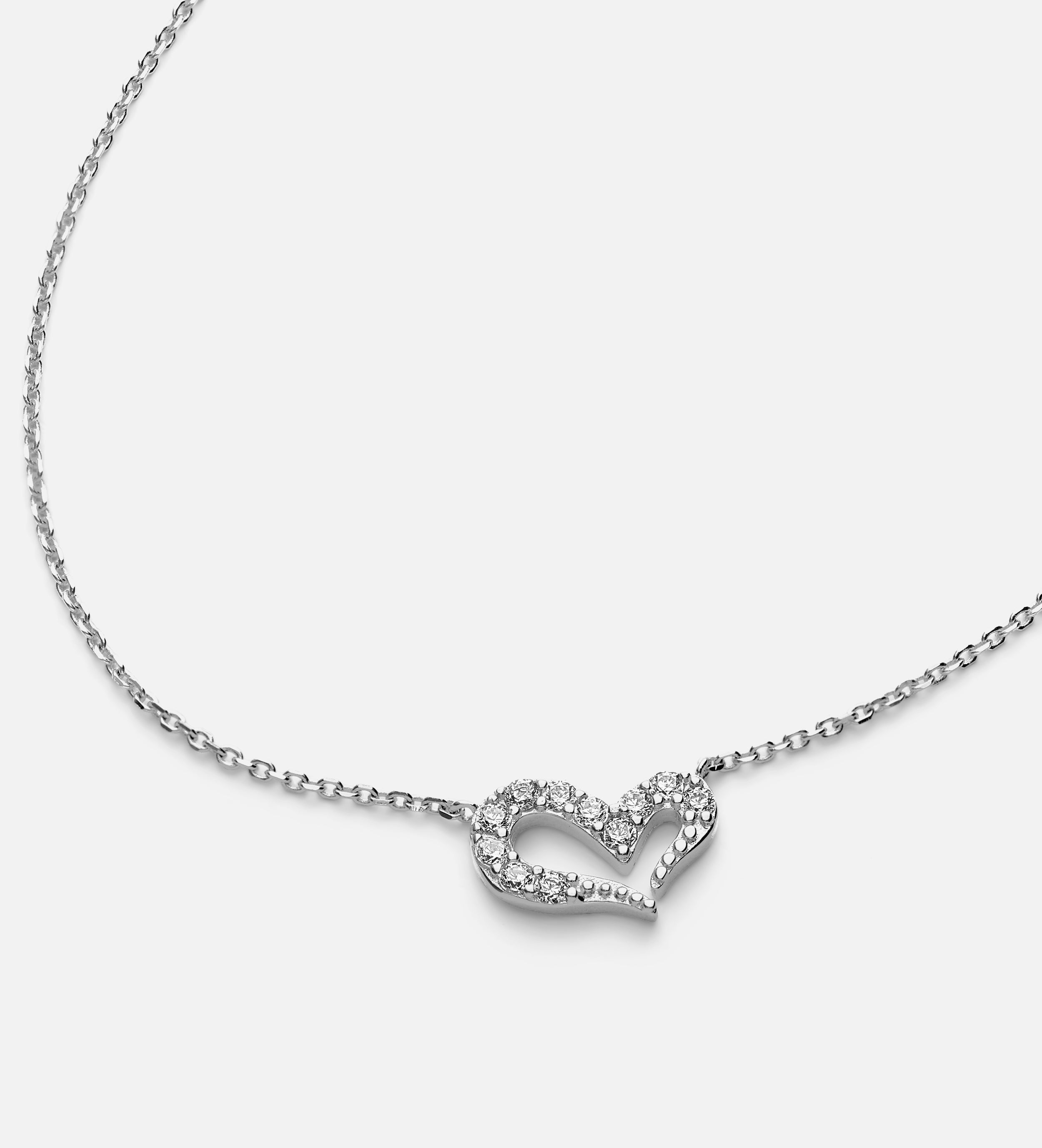 Pave Heart Silhouette Necklace in Silver