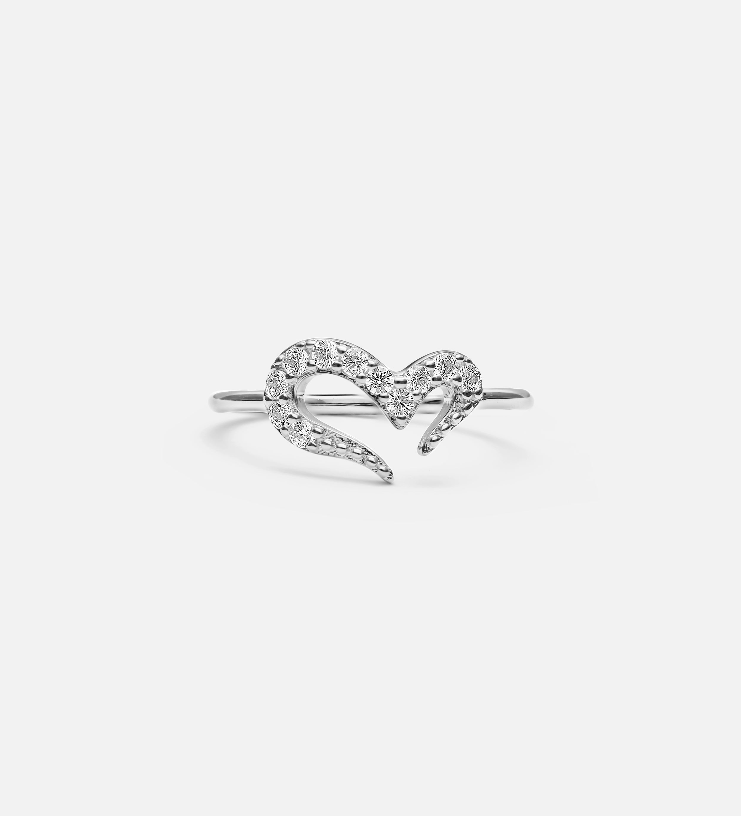 Pave Heart Silhouette Ring in Silver