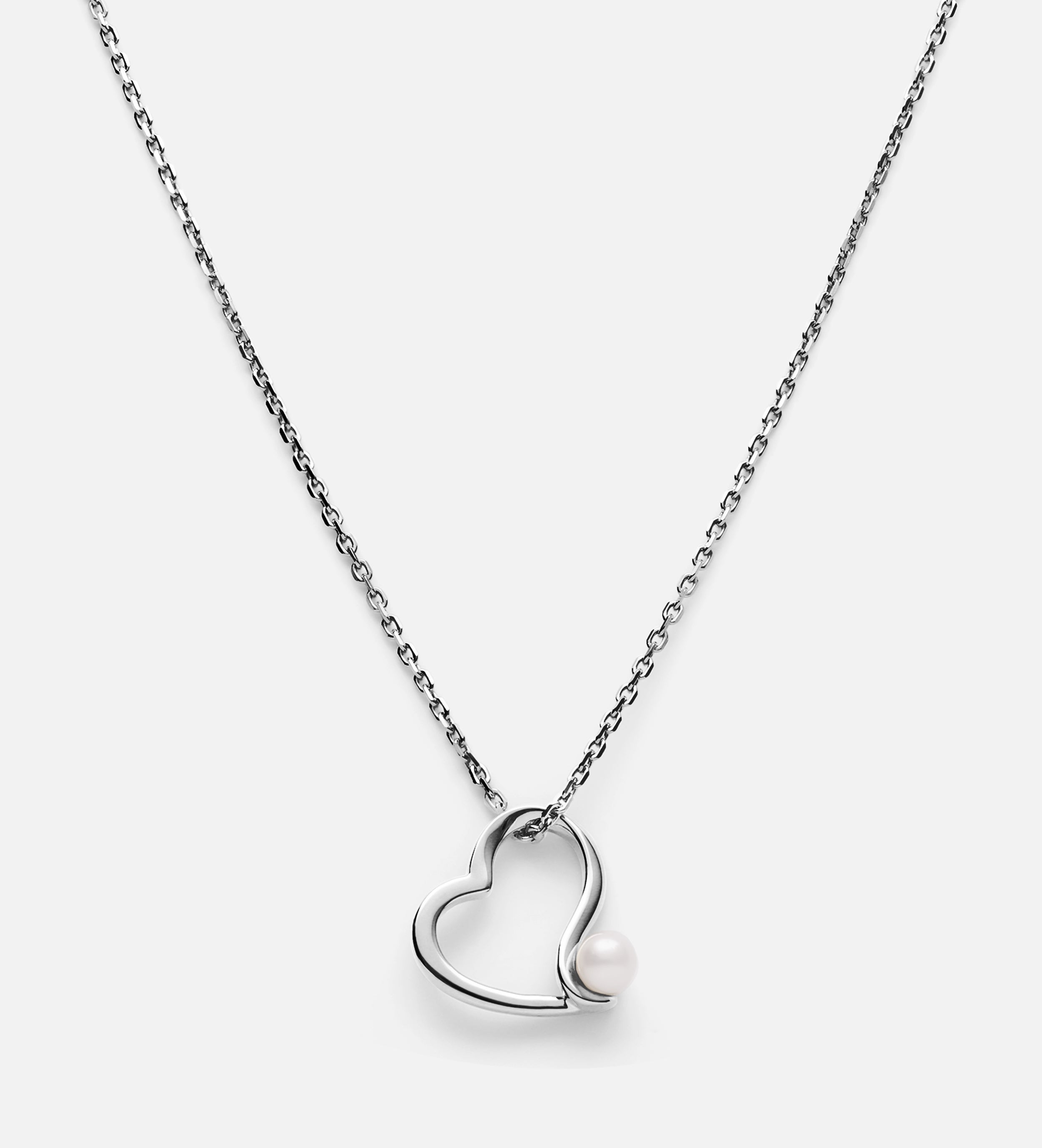 Pearl Heart Embrace Necklace in Silver