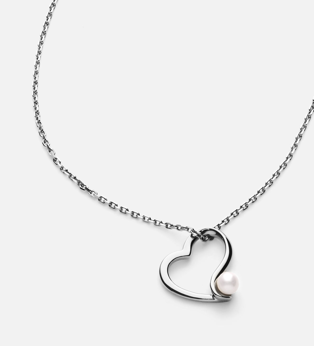 Pearl Heart Embrace Necklace in Rhodium Plating on 925 Silver - Ash & Harry