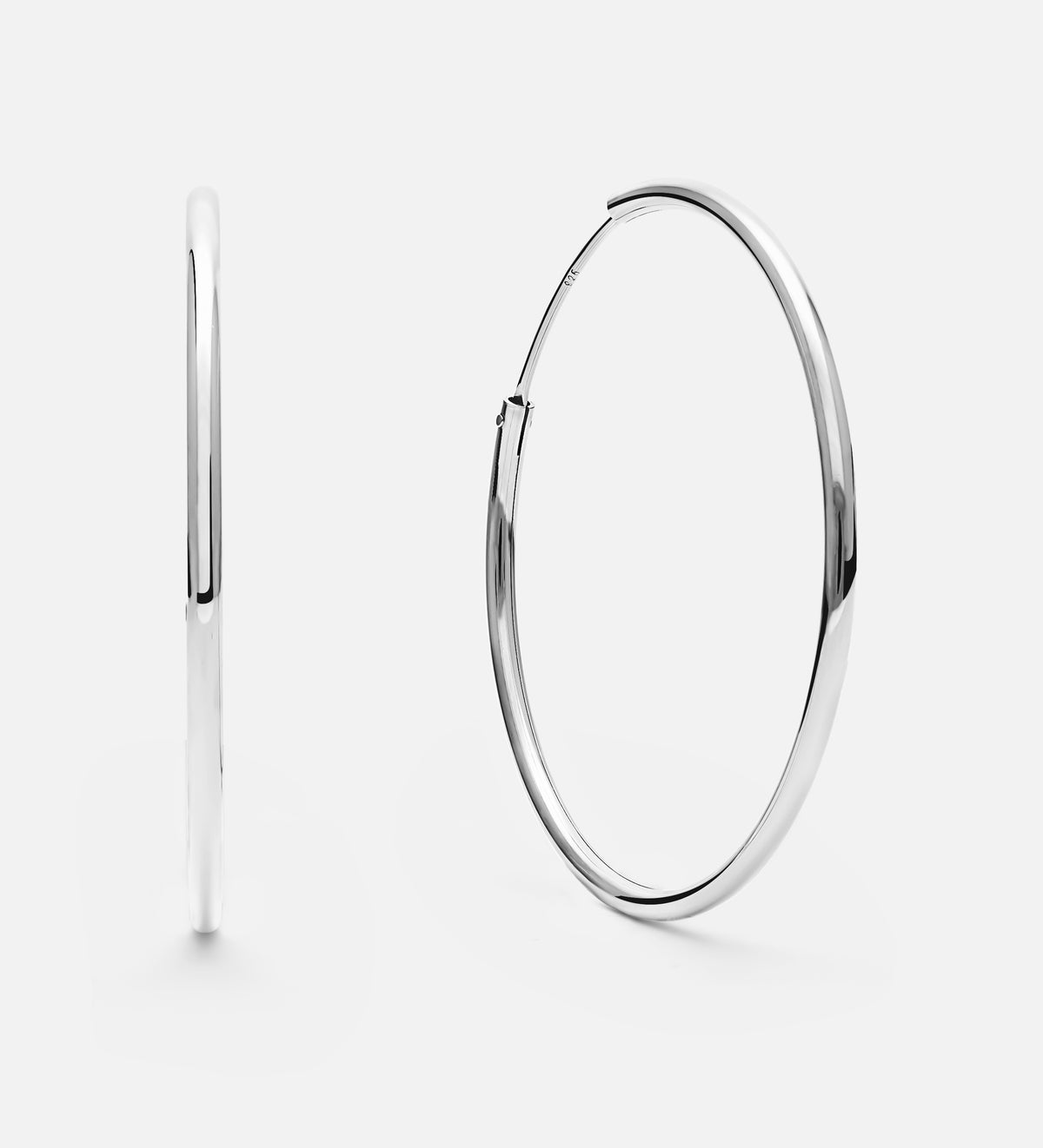 Thin Oversized Hoops in Rhodium Plating on 925 Silver - Ash & Harry