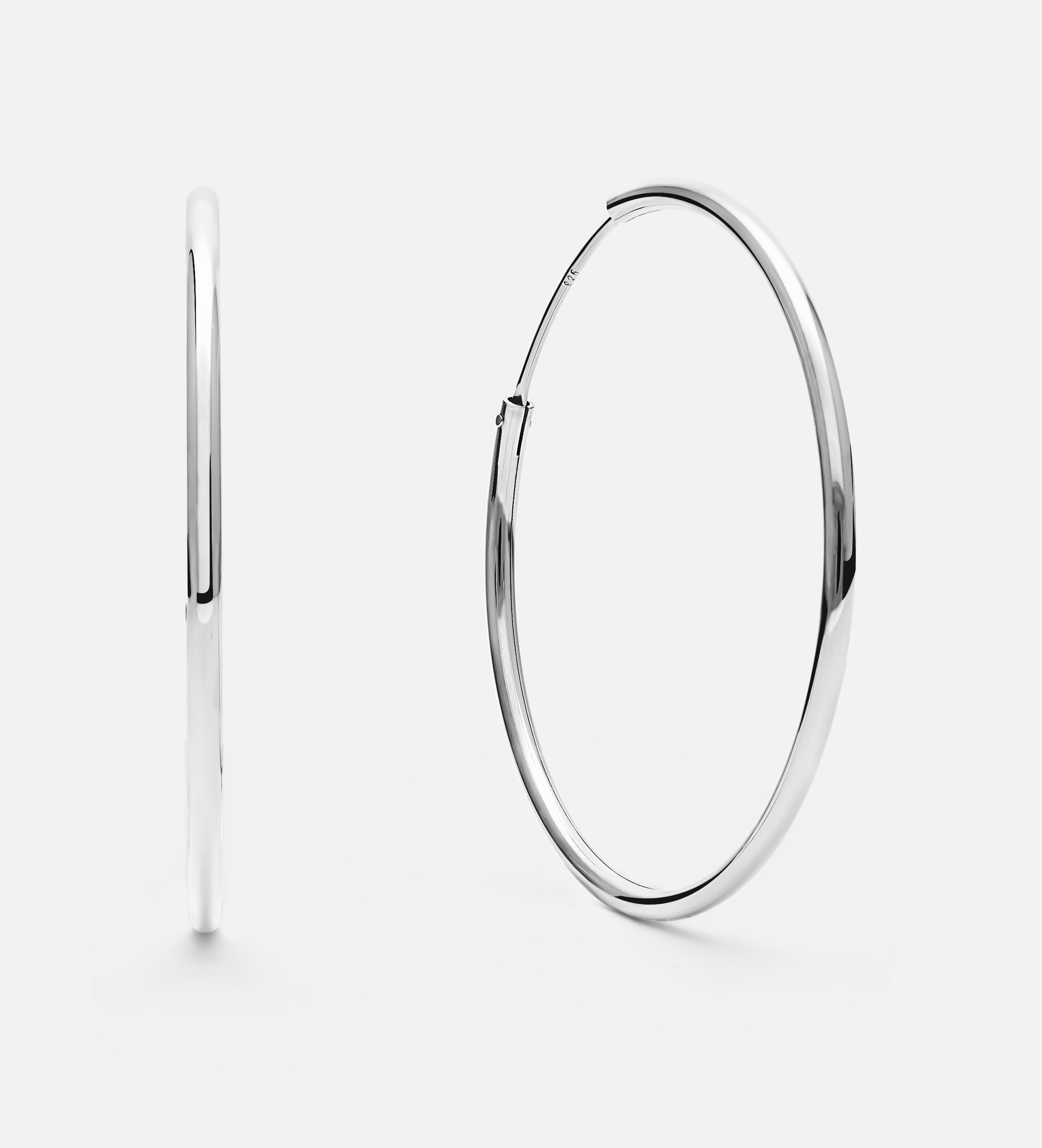 Thin Oversized Hoops in Silver