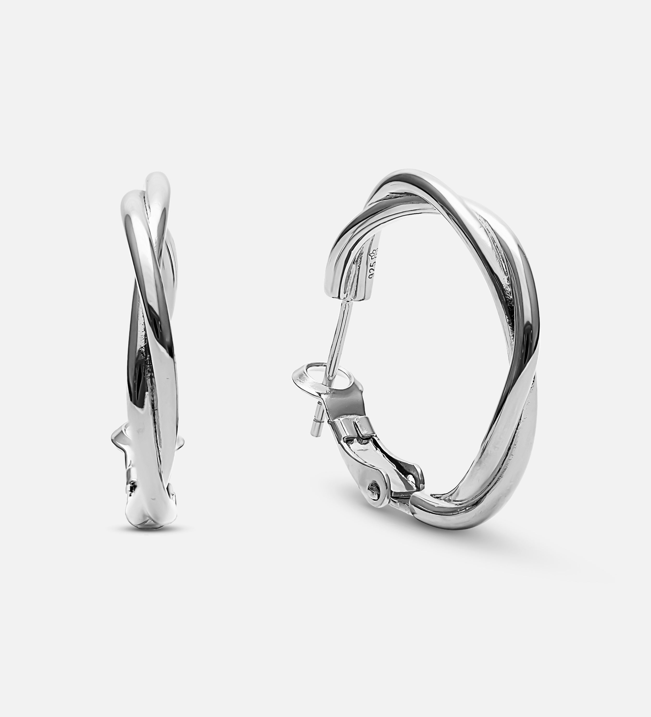 Twisted Hoop Earrings in Silver