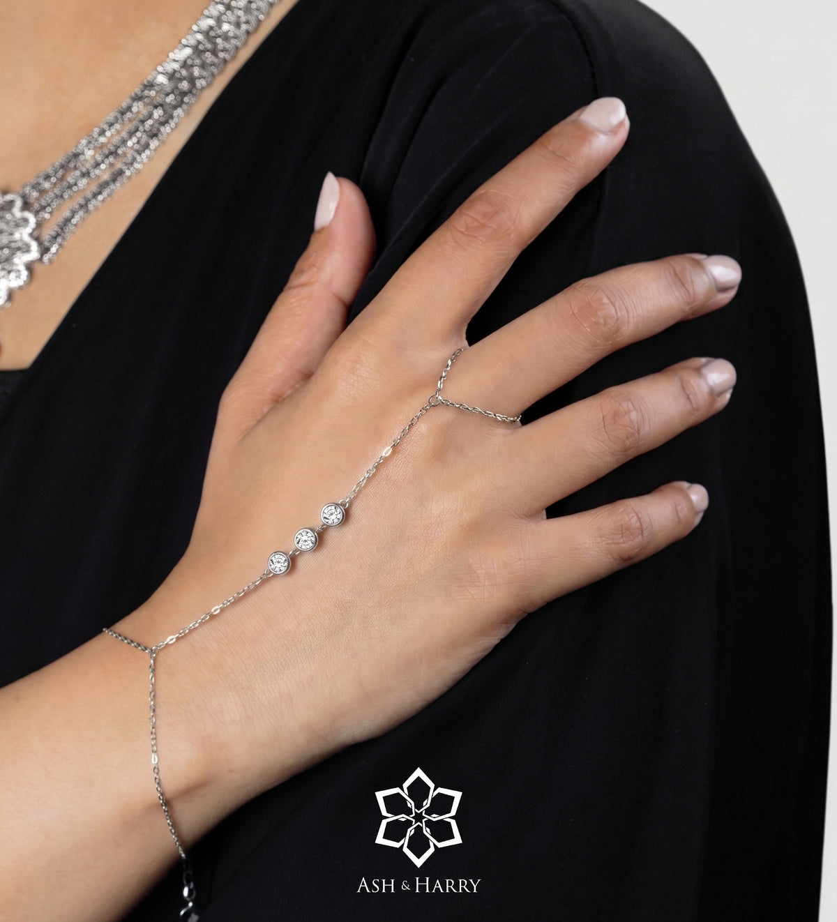 Orion Starline Hand Chain in Silver With High Quality Simulated Diamonds - Ash & Harry