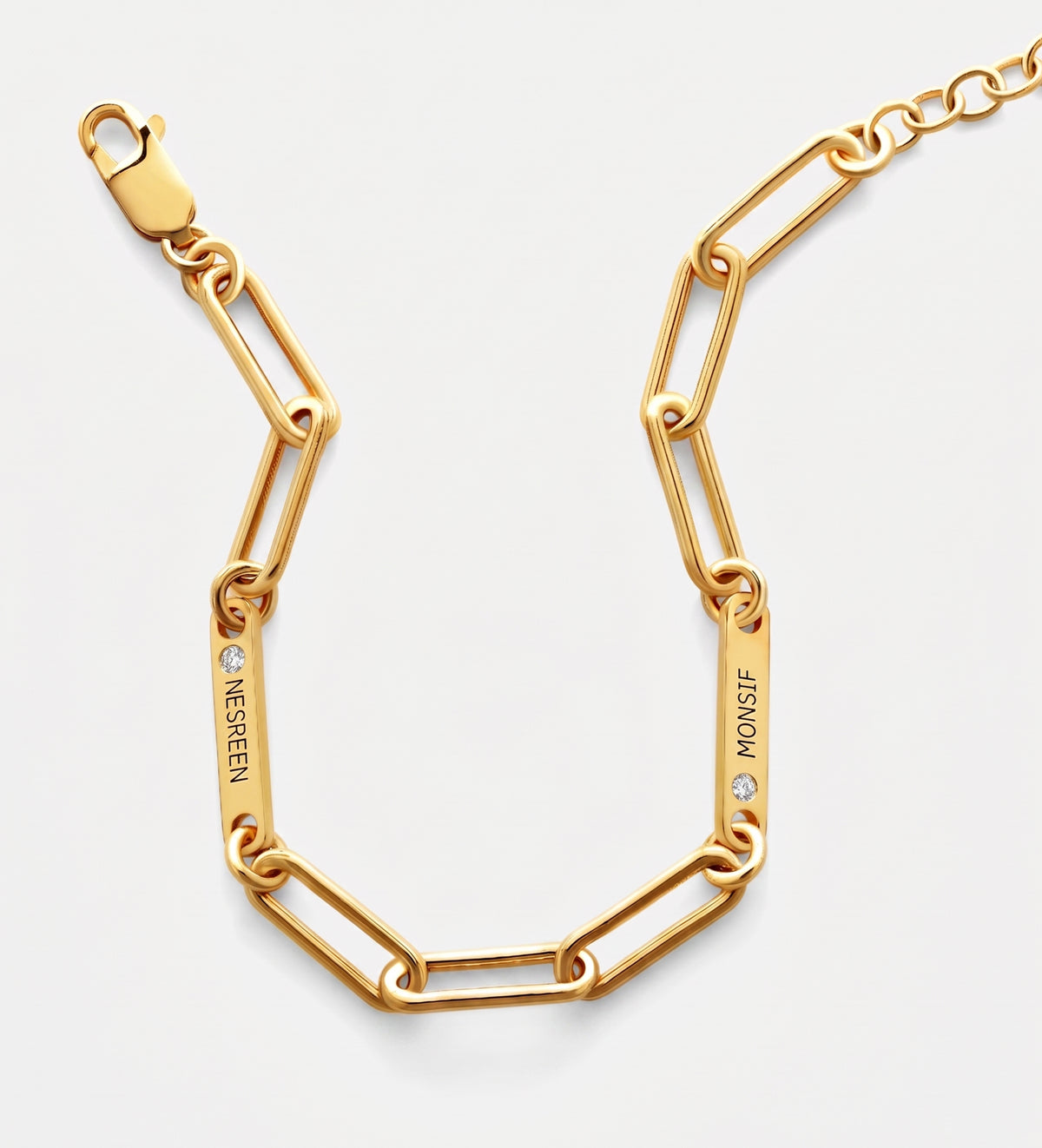 Paperclip Chain Name Bracelet With Lab Diamond in 18K Gold Plating on 925 Silver - Ash & Harry