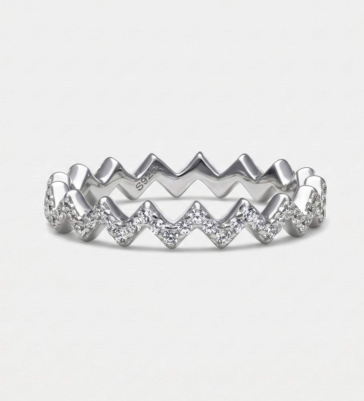 Pave Zig Ring in 925 Silver with High Quality Simulated Diamonds - Ash & Harry