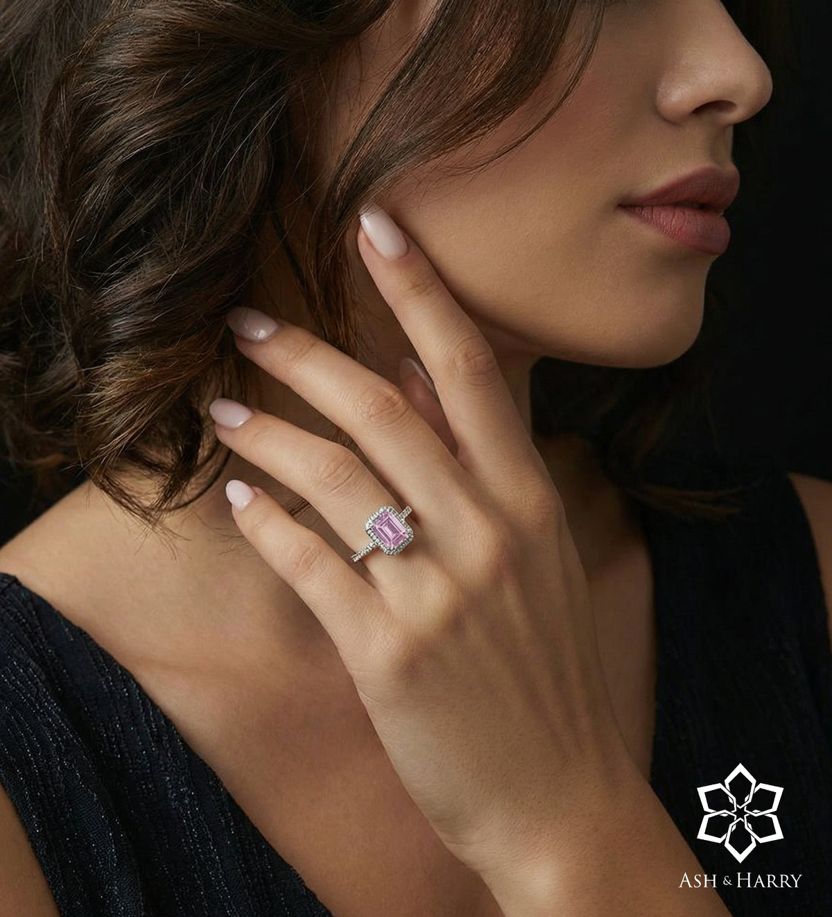 Pink Aurora Halo Ring in 925 Silver with High - Quality White and Pink Simulated Diamonds - Ash & Harry
