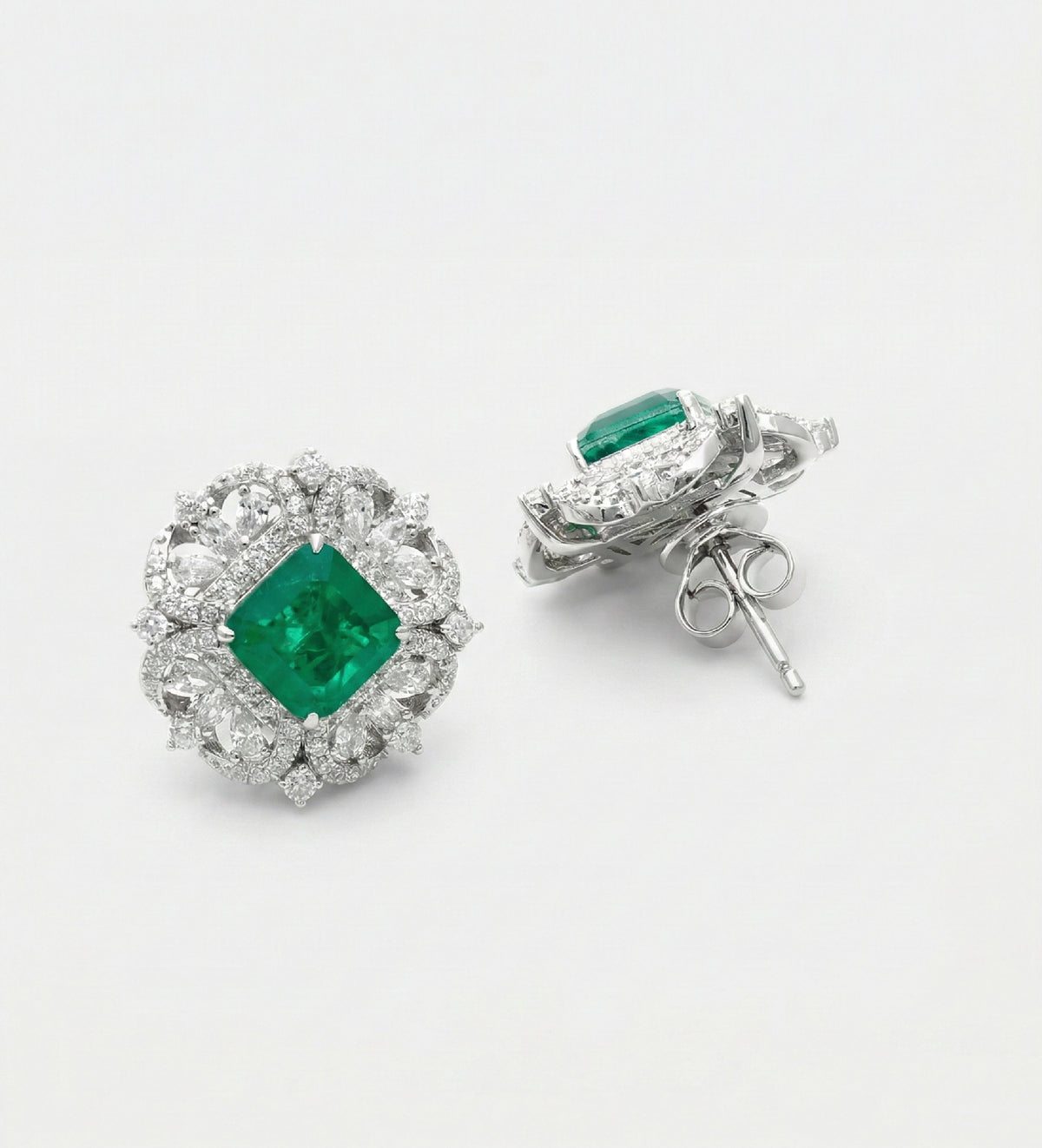Regal Emerald Studs in 925 Silver High Quality Simulated Diamonds and Emerald Stones - Ash & Harry