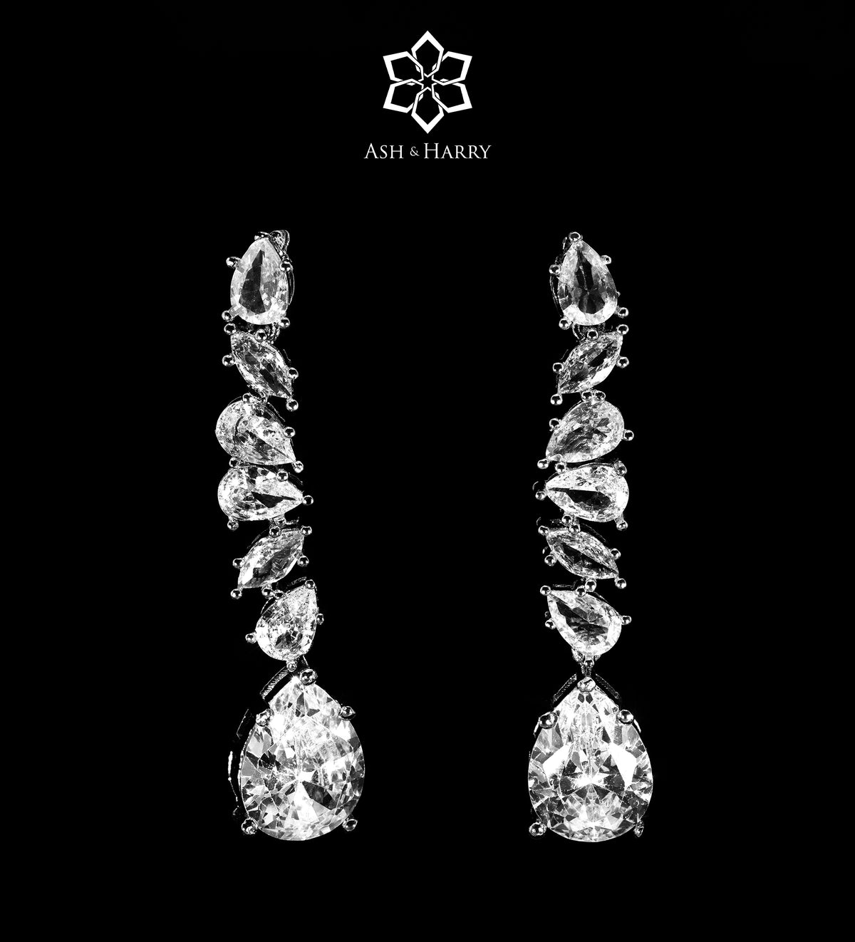 Riviera Signature Pear - Drop Solitaire Bridal Set with Premium Simulated Diamonds in Mirror - Polished Rhodium - Ash & Harry