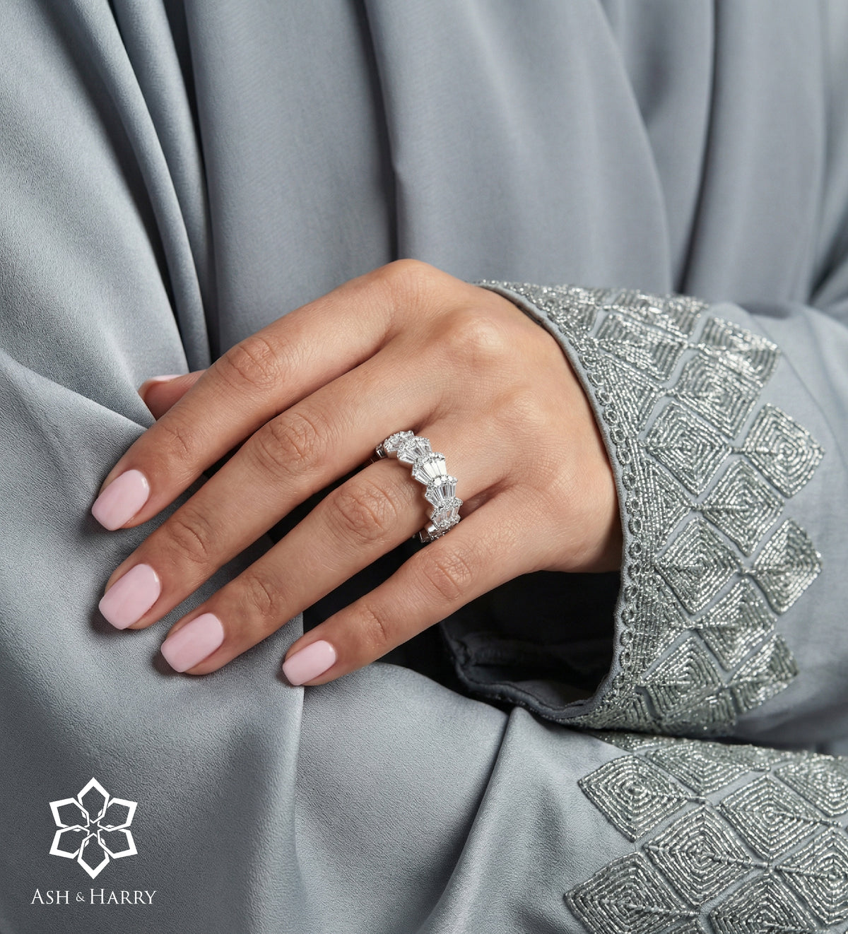 Scallop Shell Ring in 92.5 Silver with High - Quality Simulated Diamonds - Ash & Harry