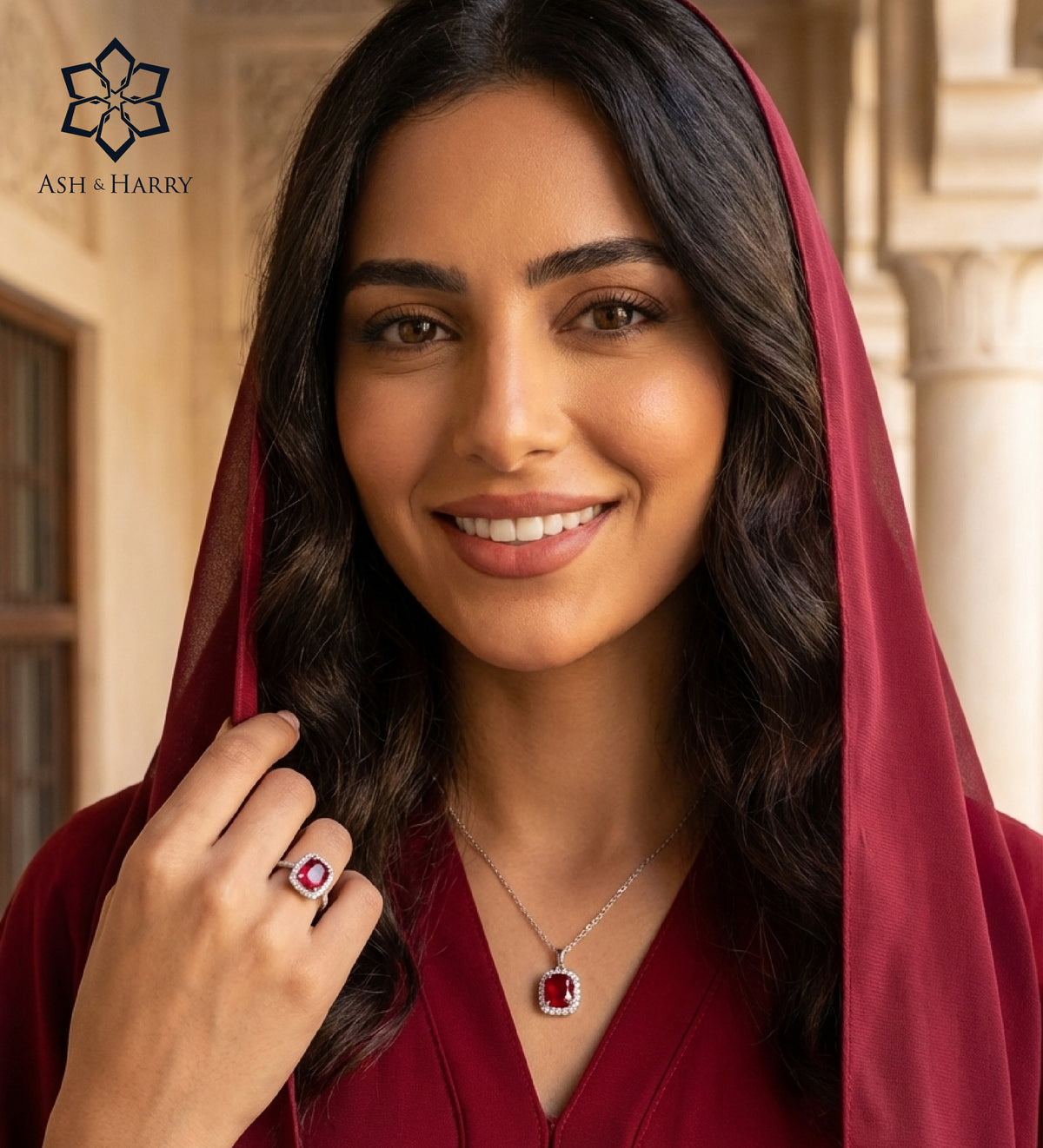 Scarlet Ruby Cushion Pendant in 925 Silver High Quality Simulated Diamonds and Crafted Ruby Stone - Ash & Harry