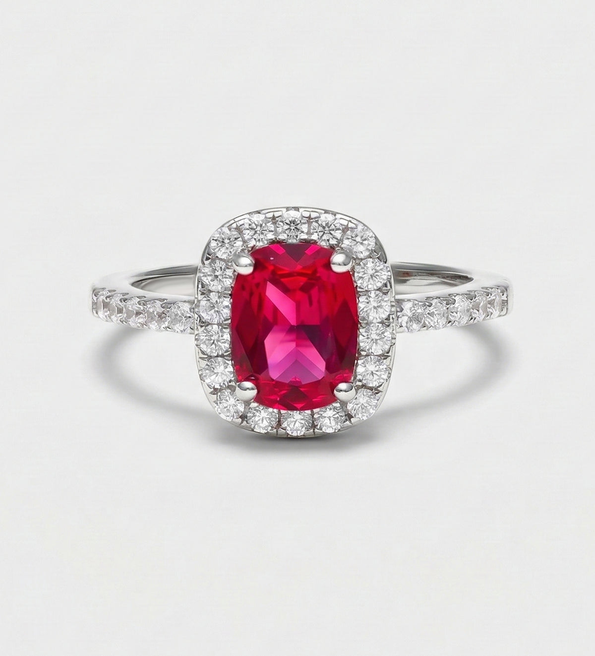 Scarlet Ruby Cushion Ring in 925 Silver High Quality Simulated Diamonds and Crafted Ruby Stone - Ash & Harry